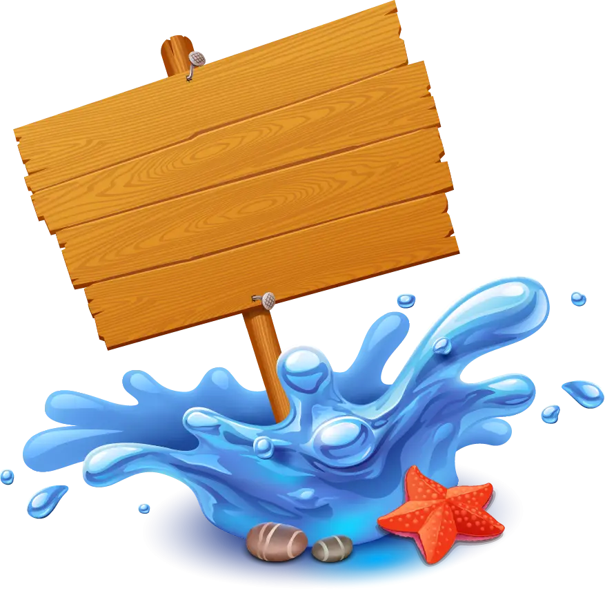 Wooden Sign with Water Splash and Starfish