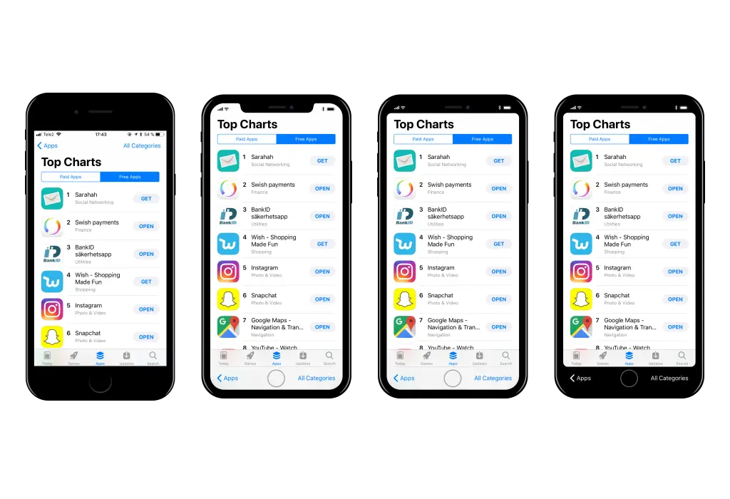 Smartphones Displaying Top Charts