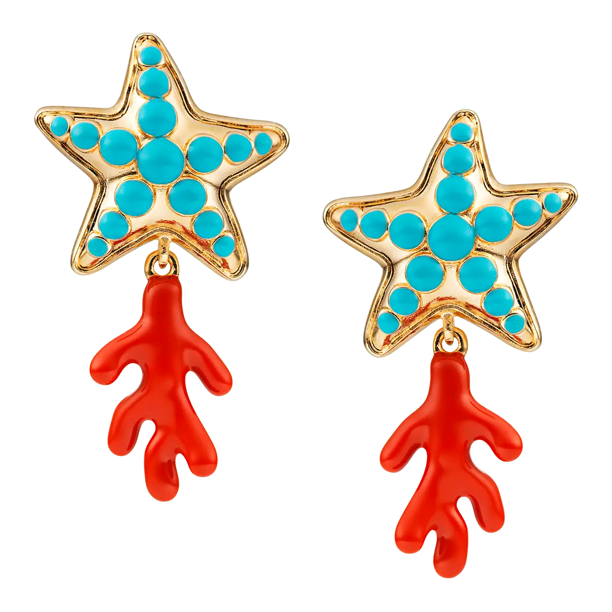 Starfish Earrings with Coral
