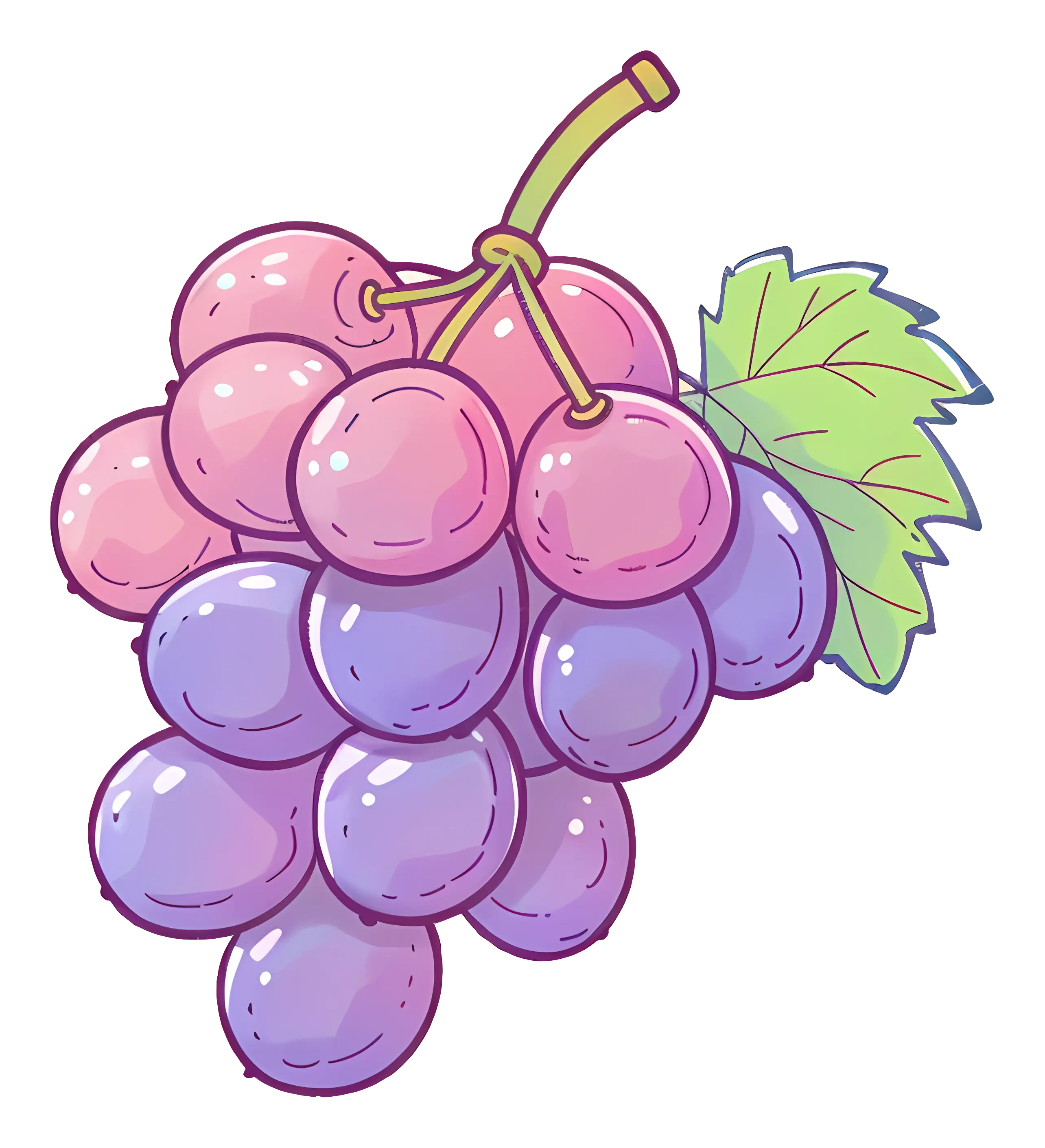Cartoon Grape Cluster with Leaves