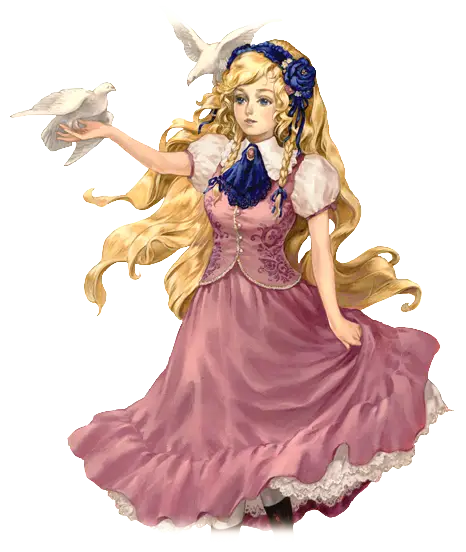 Blonde Girl in Pink Dress with Doves Illustration