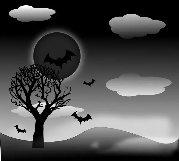 Spooky Bats and Moon Halloween Scene