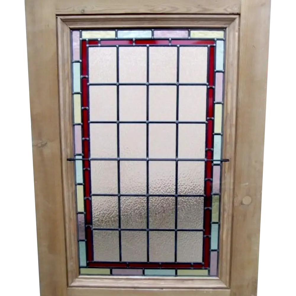 Vintage Stained Glass Window with Wooden Frame