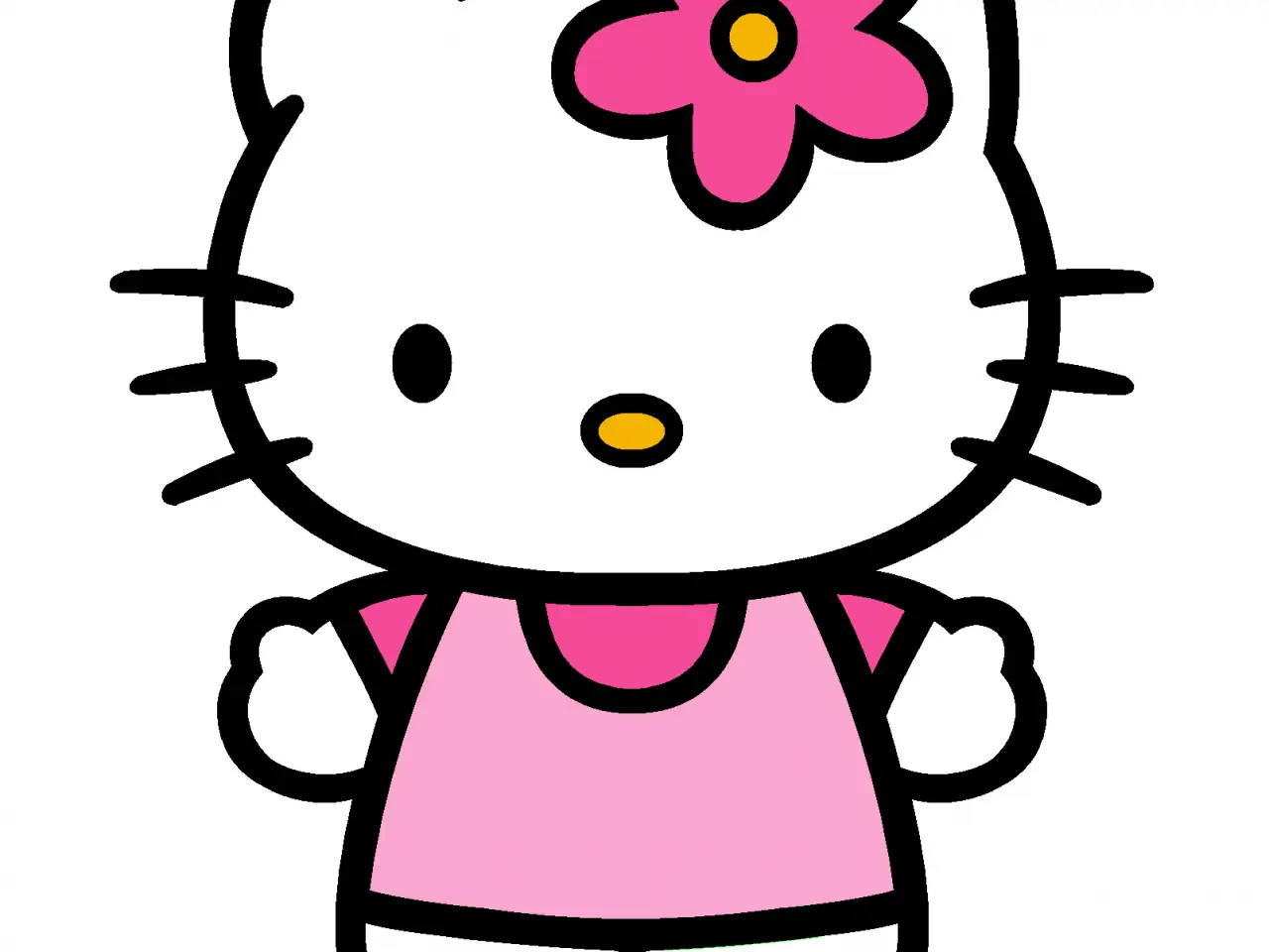 Cartoon Cat with Pink Flower