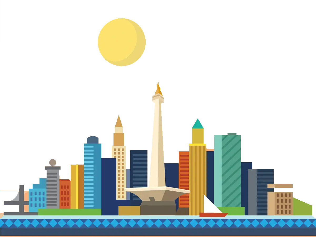 Colorful City Skyline with Sun