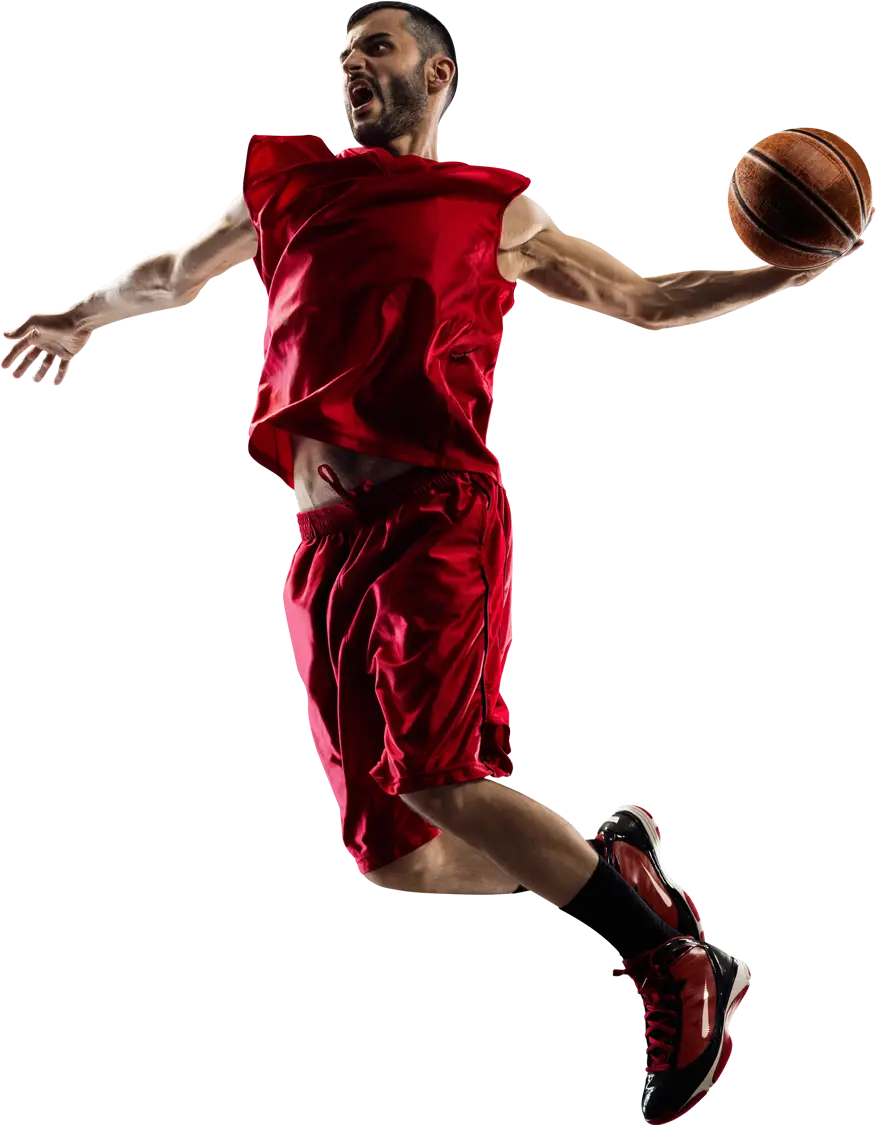 Basketball Player Dunking in Red Uniform