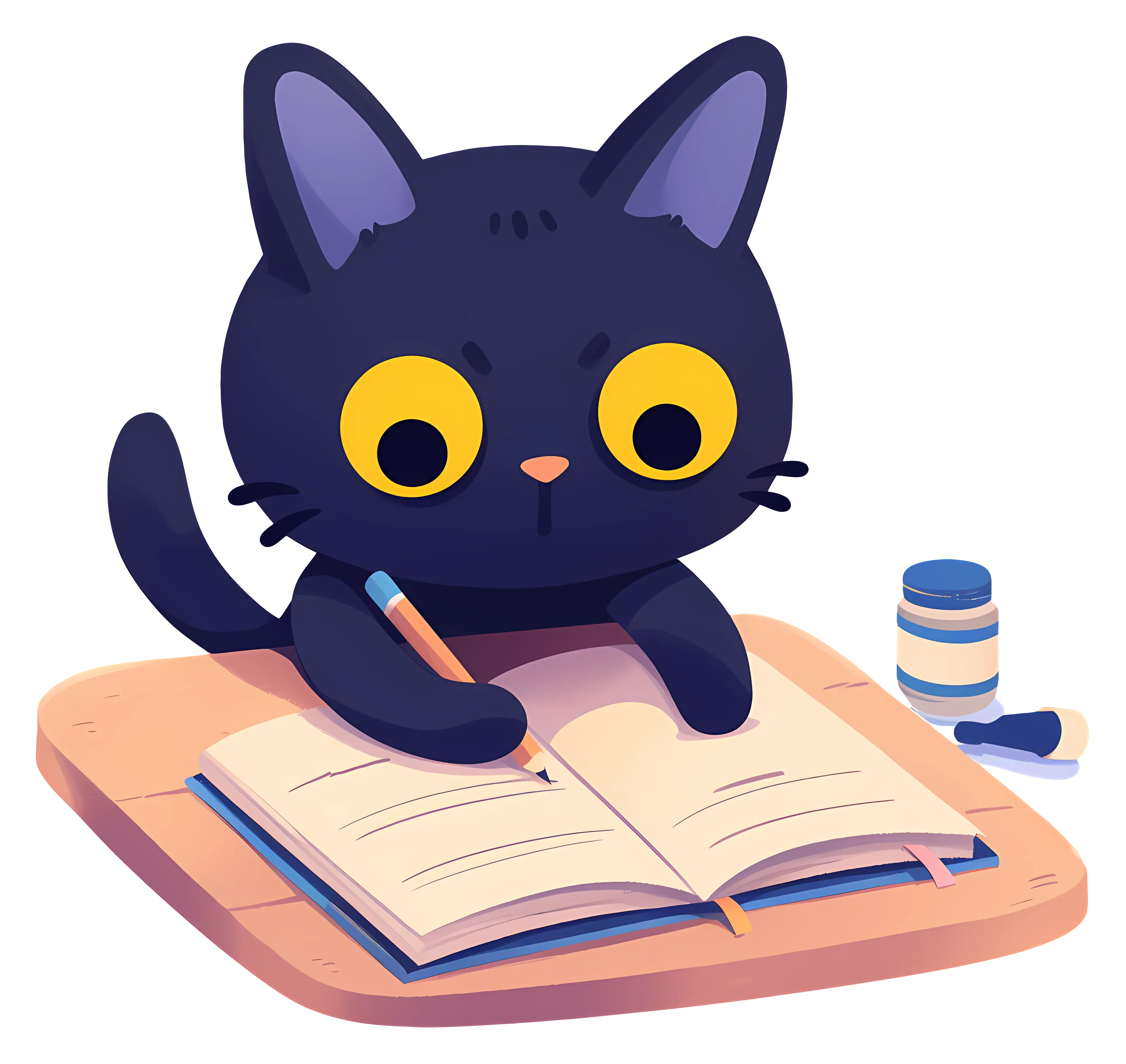 Cartoon Cat Writing in Notebook