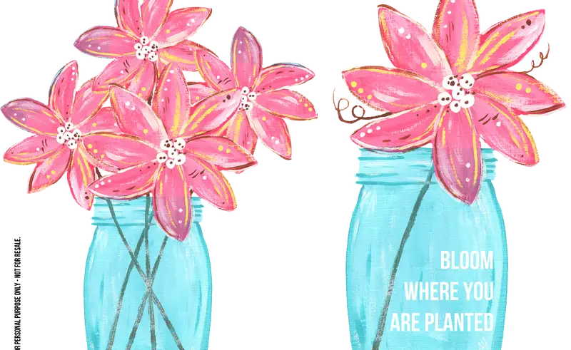Pink Flowers in Blue Vases Illustration