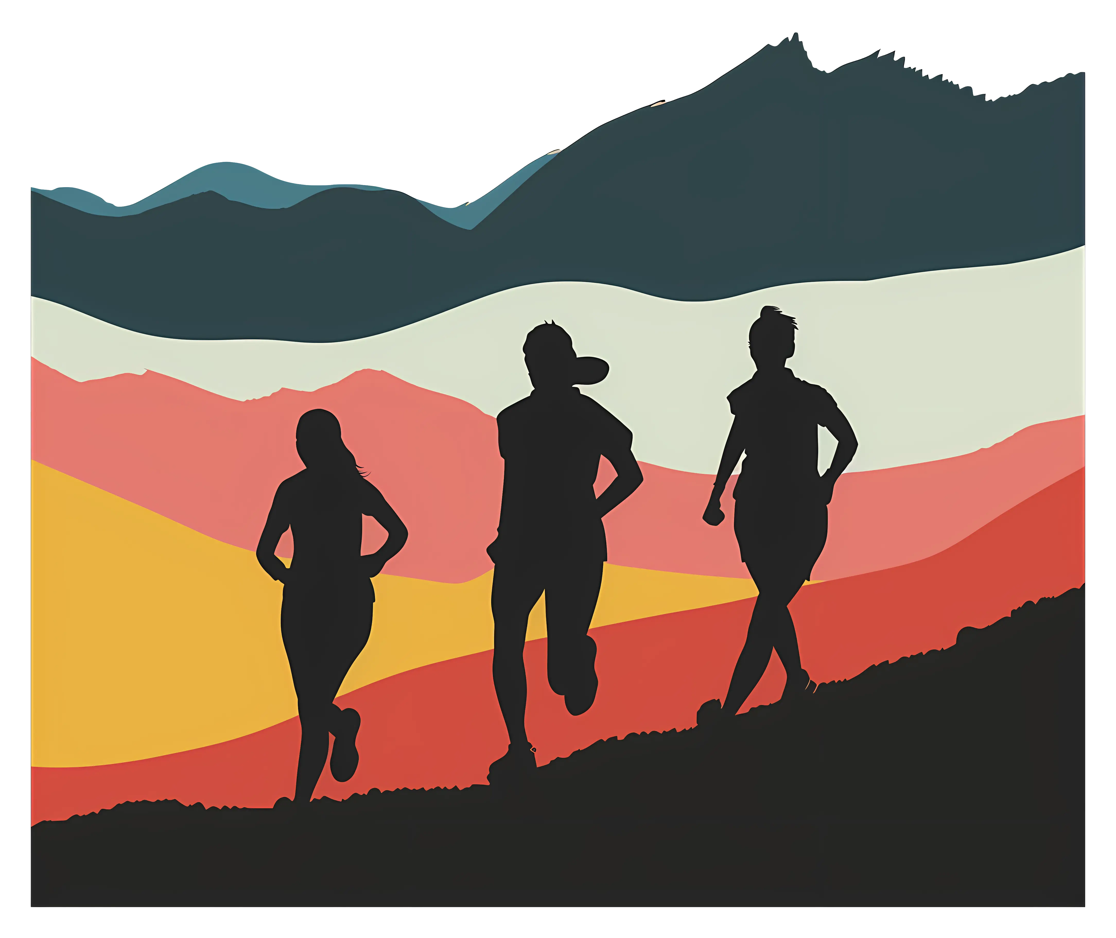 Silhouettes of People Running in the Mountains