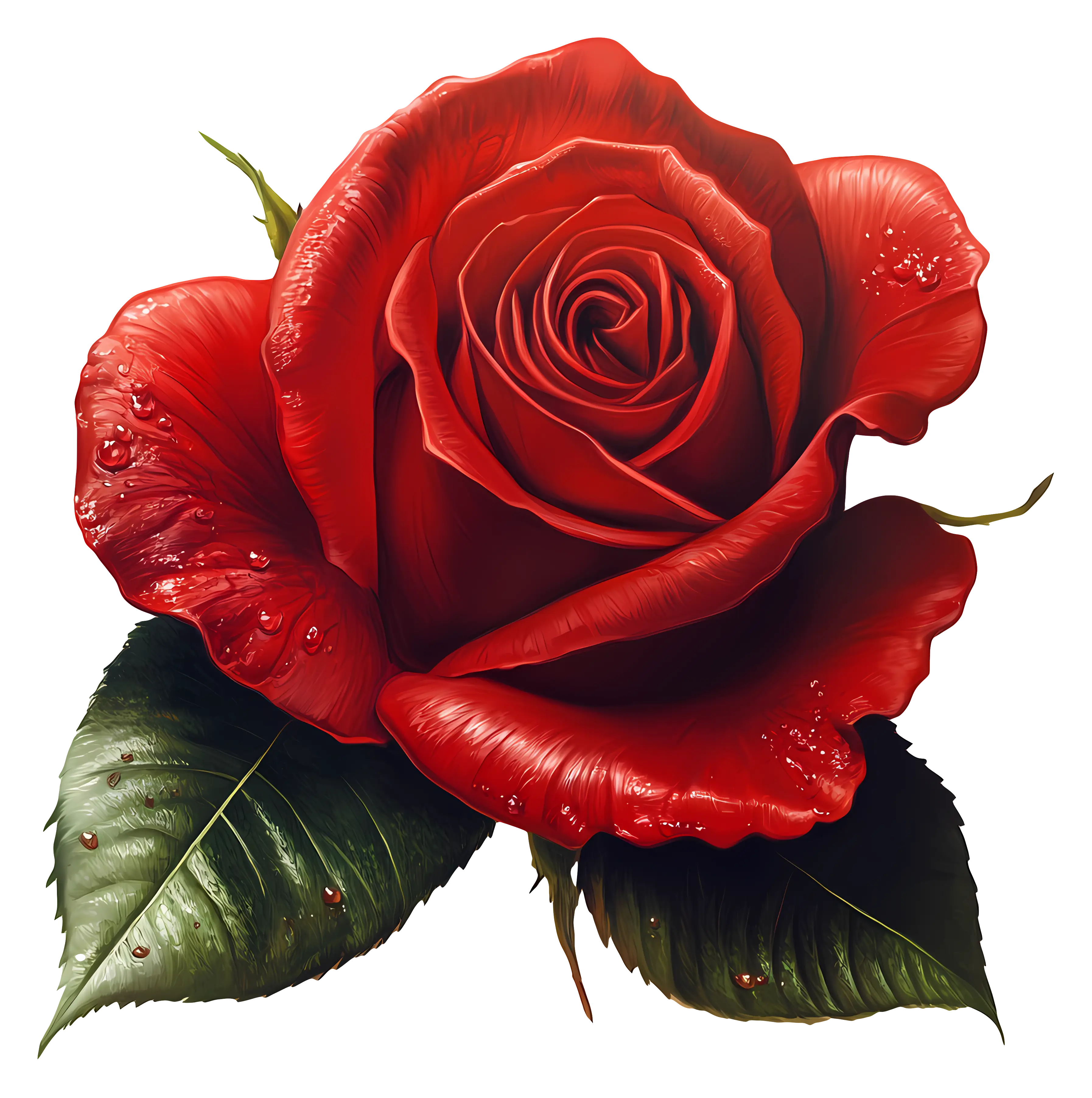 Beautiful Red Rose with Dew Drops