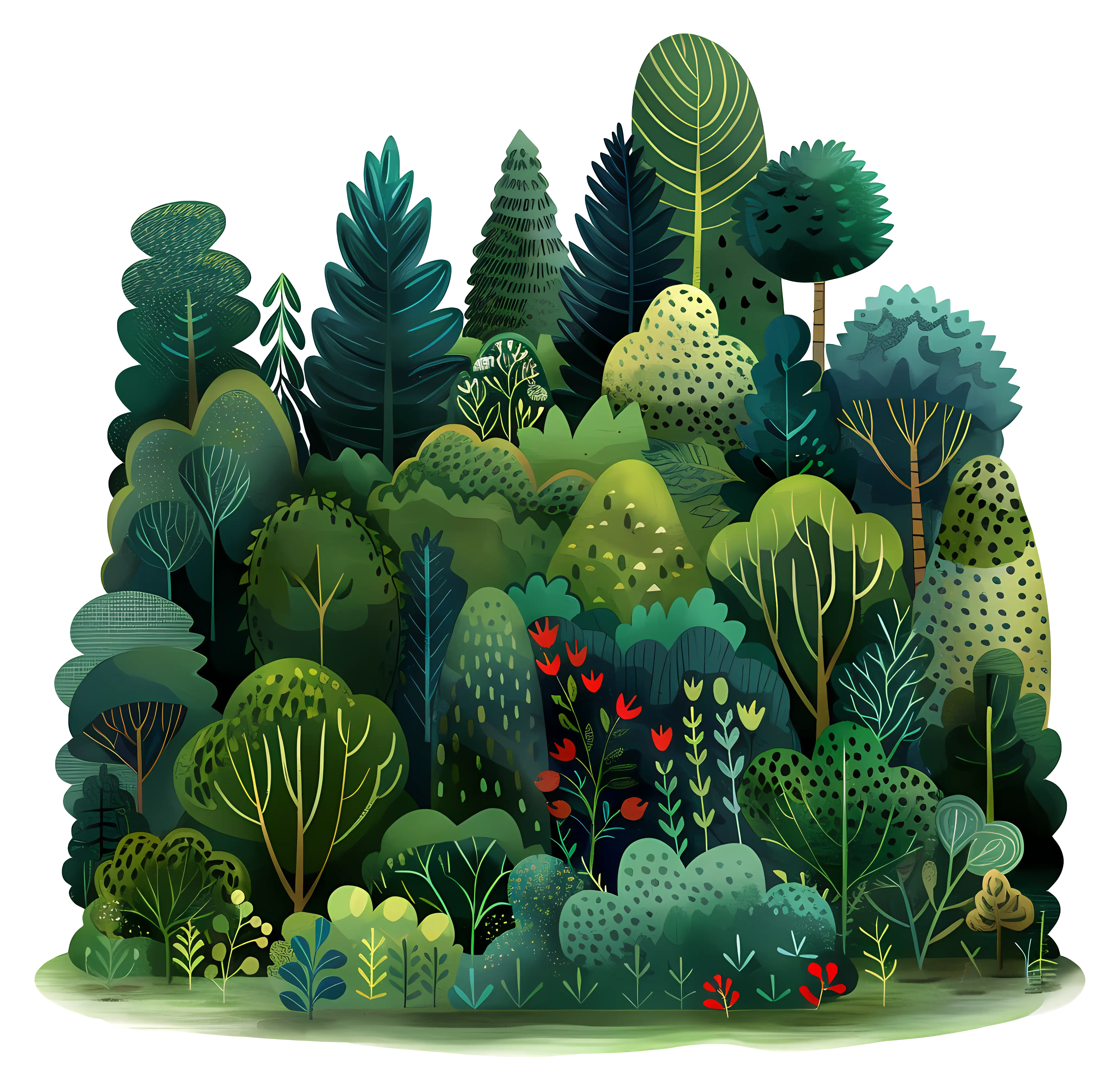 Dense Green Forest Illustration with Foliage
