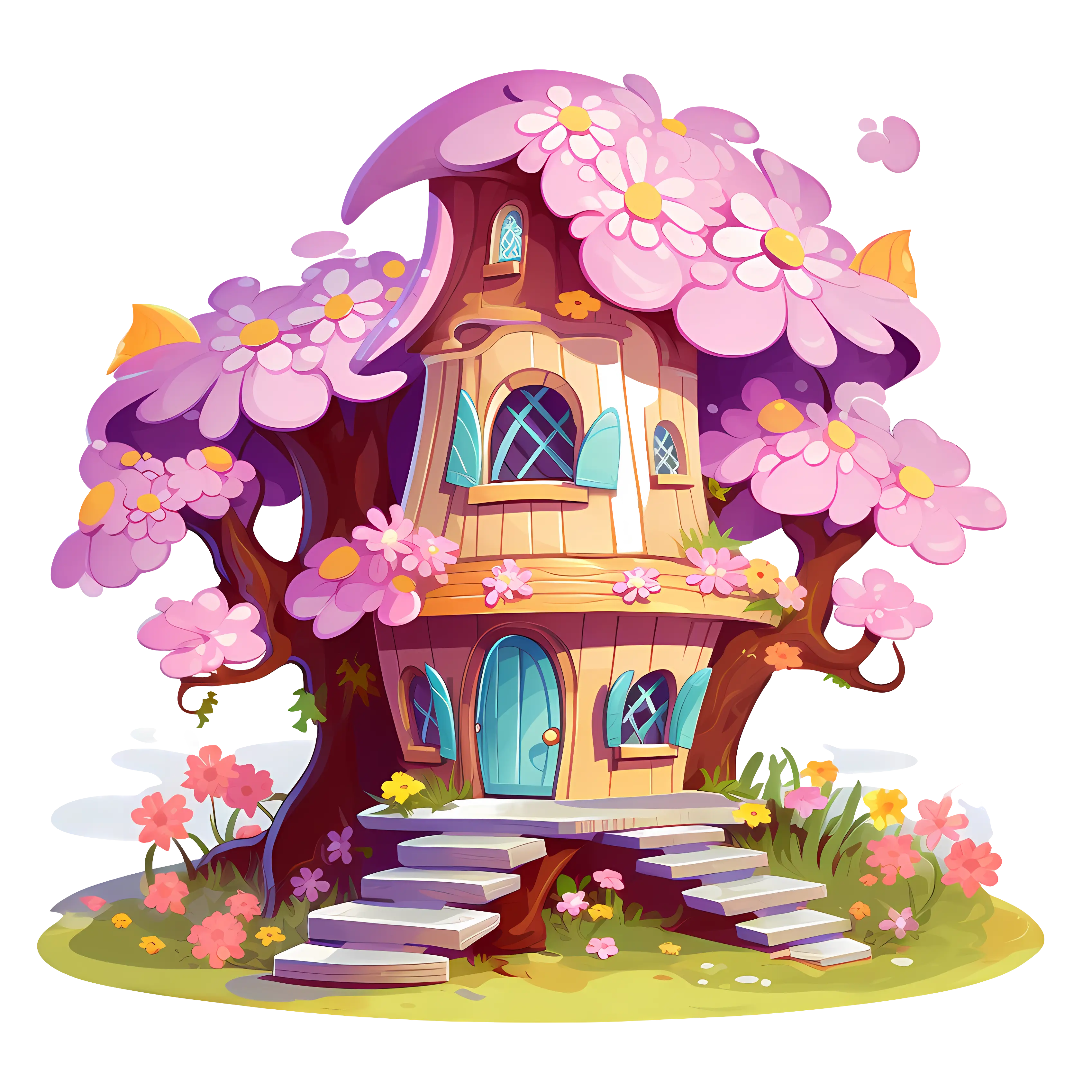 Fairy House with Flower Design in Whimsical Style