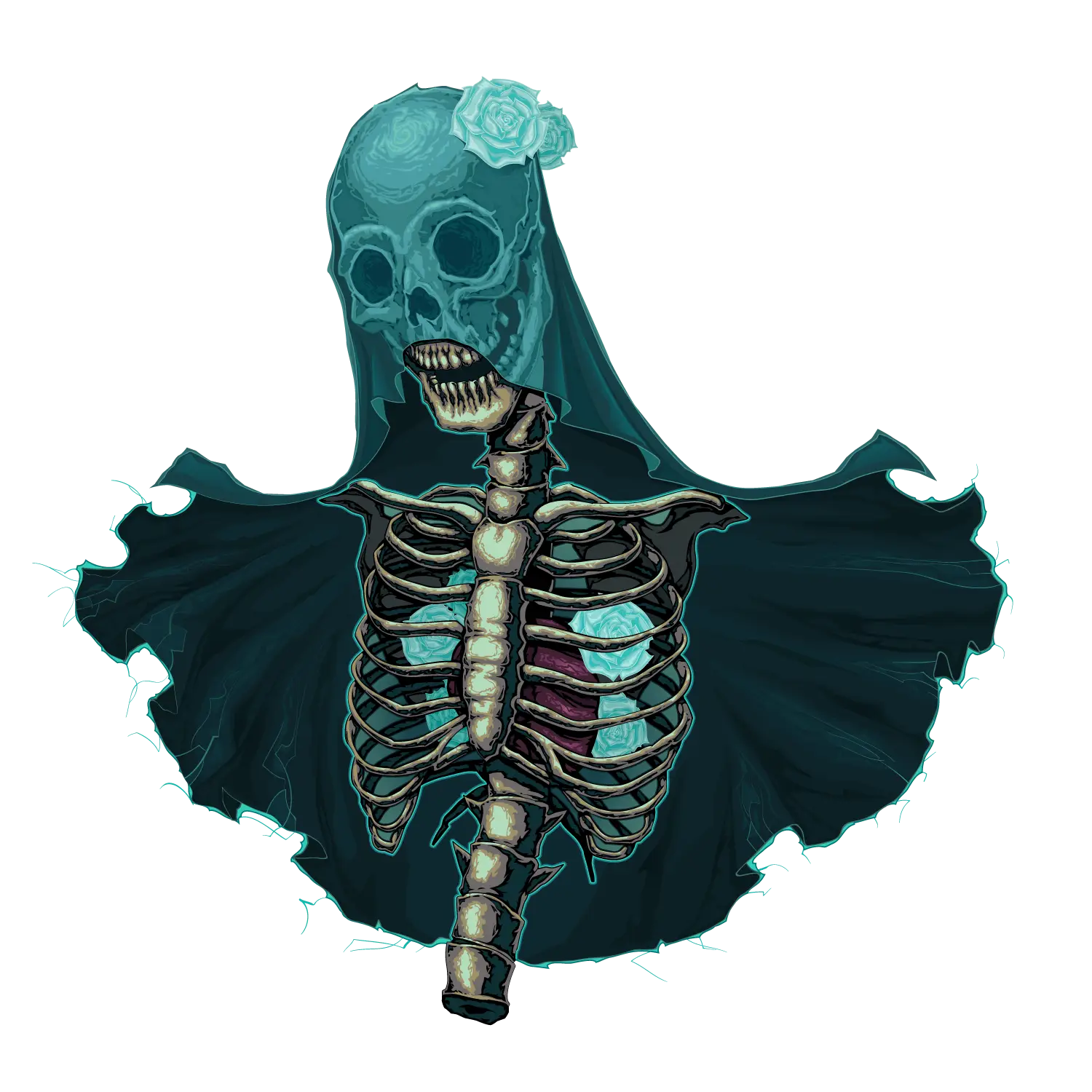 Skeleton with Cloak and Skull