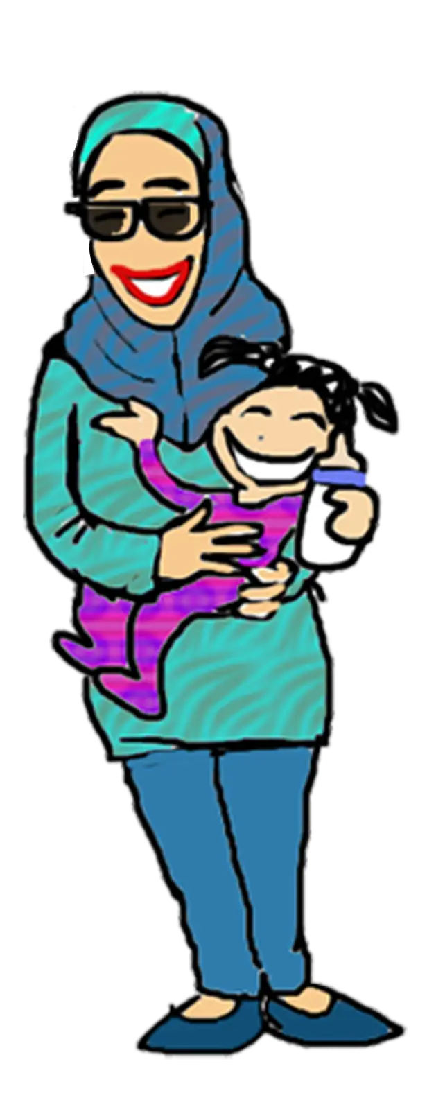 Cartoon woman and child