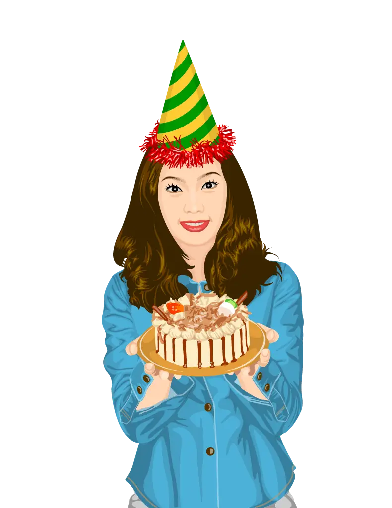 Woman with Birthday Cake and Party Hat