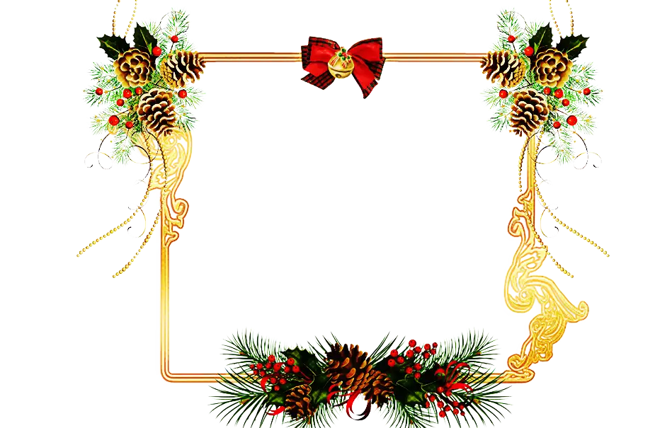Golden Christmas Frame with Pinecones and Bow