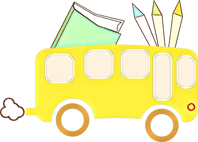 Yellow School Bus Illustration with Books and Stationery
