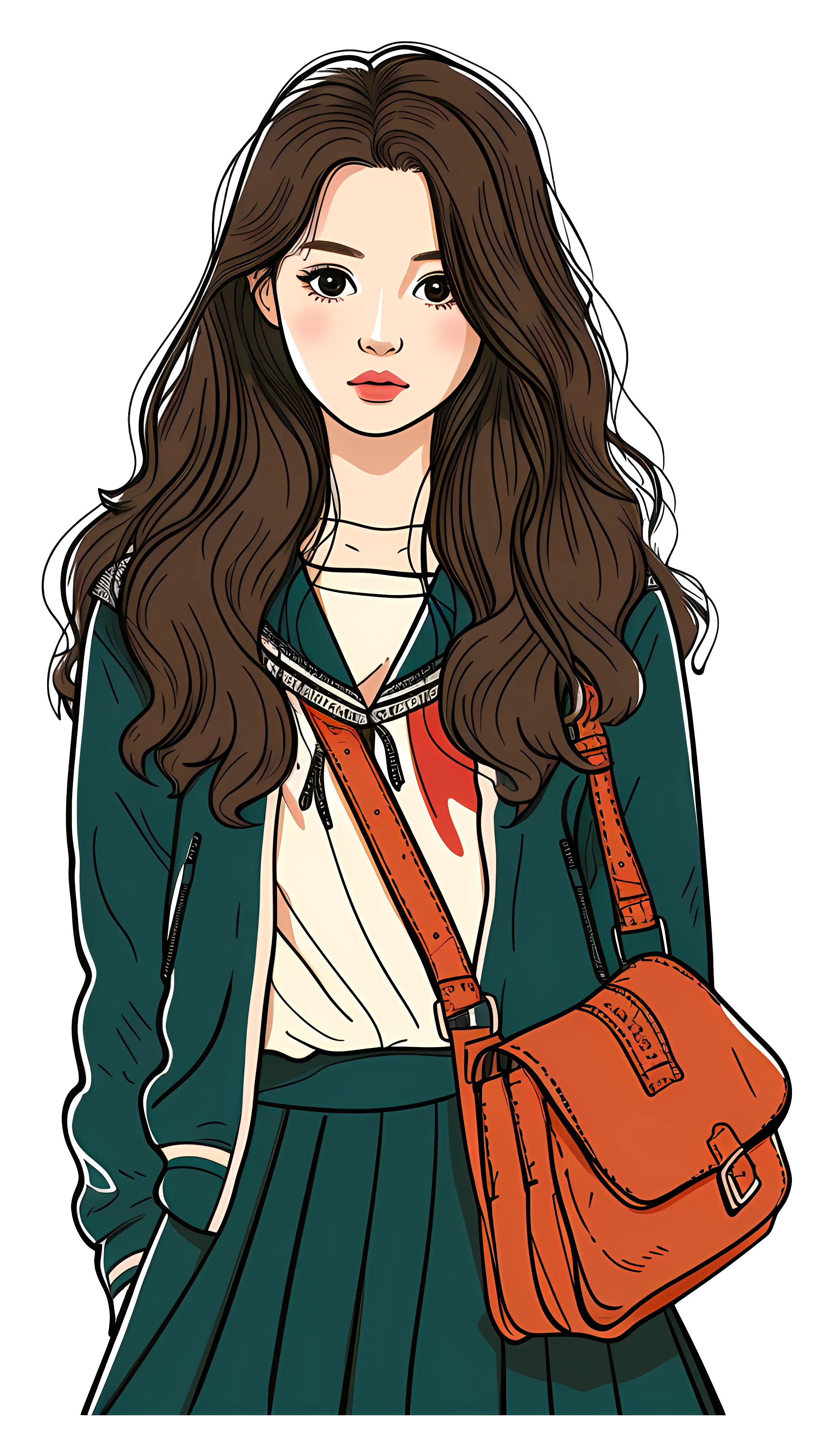 Girl with Brown Hair and Casual Outfit Illustration