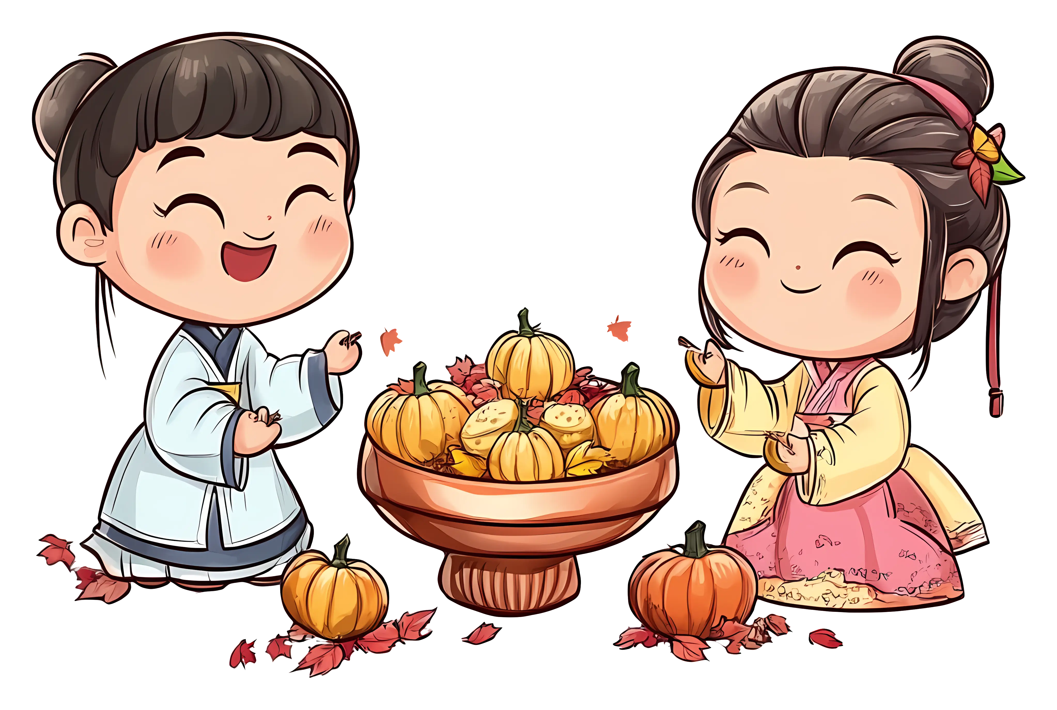 Children Celebrating with Pumpkins