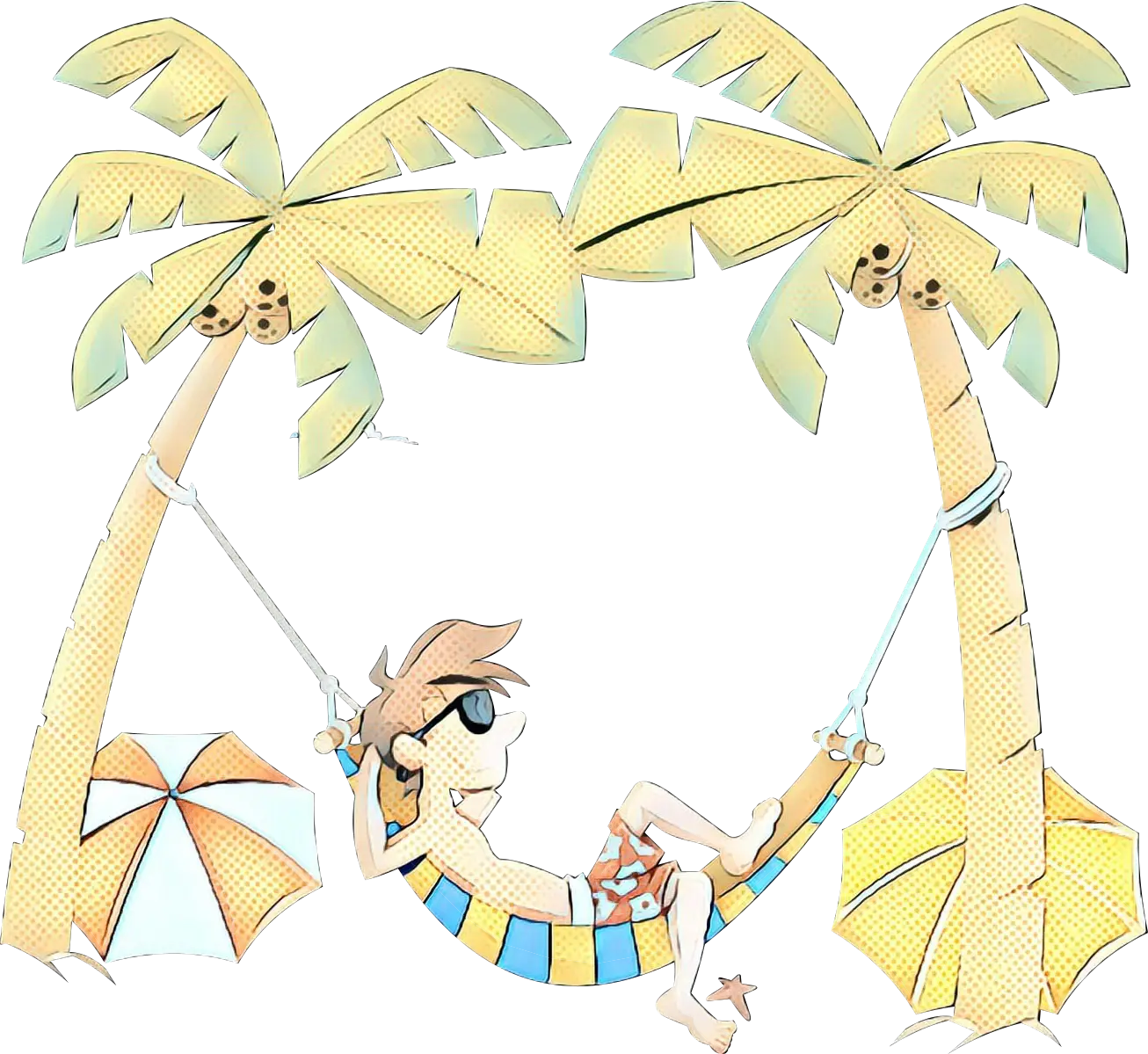 Cartoon Vacation Scene Under Palm Trees