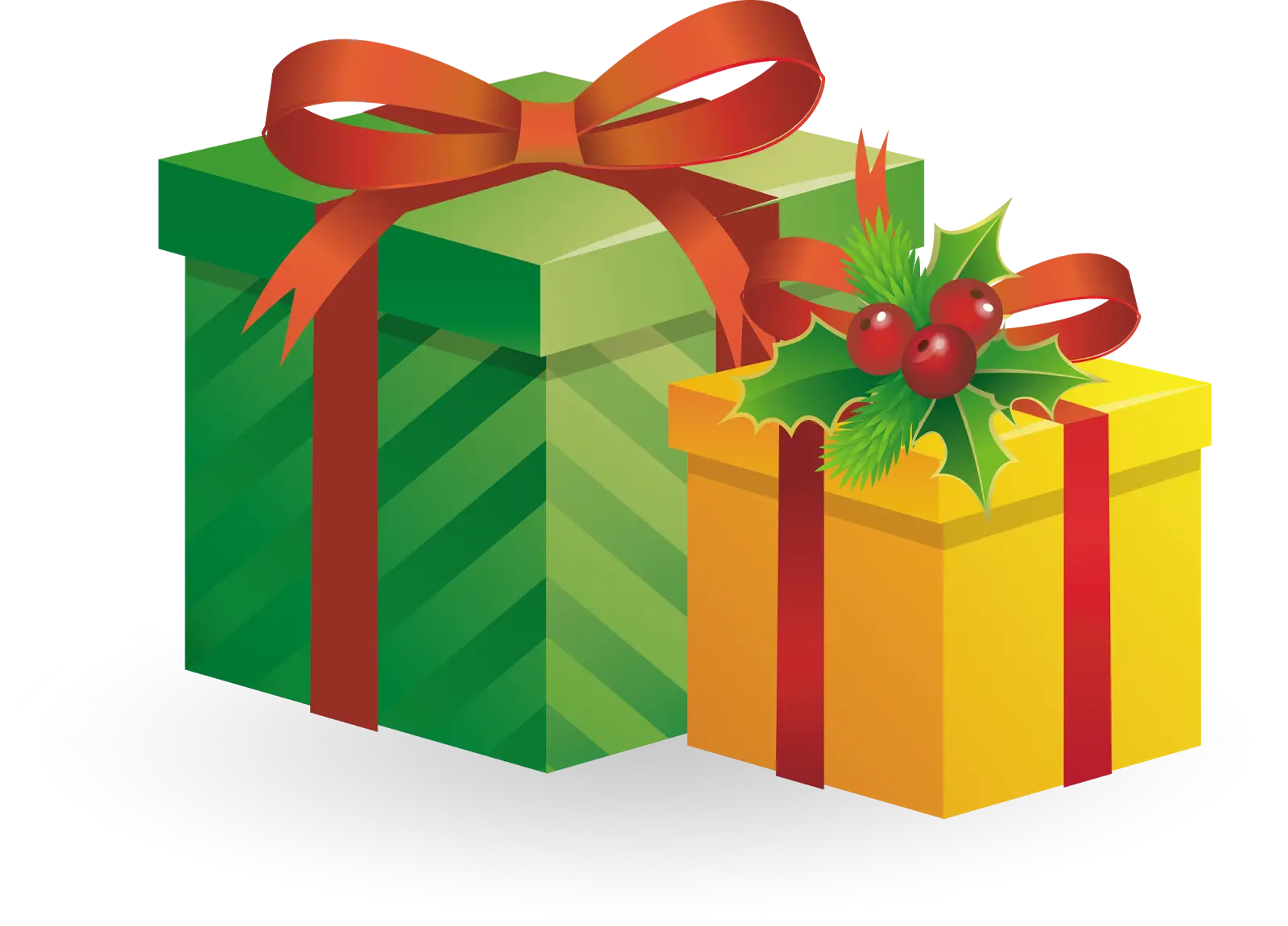 Green and Yellow Gift Boxes with Festive Decorations