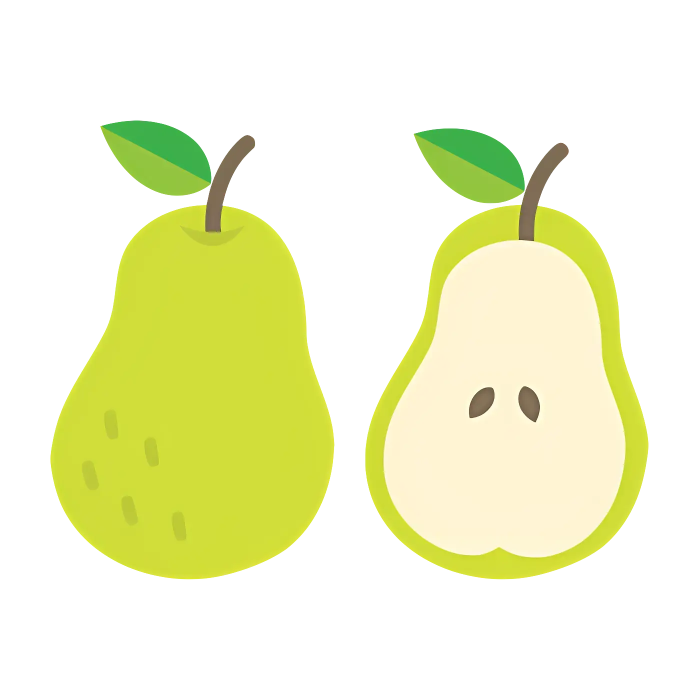 Green Pear with Slice Illustration