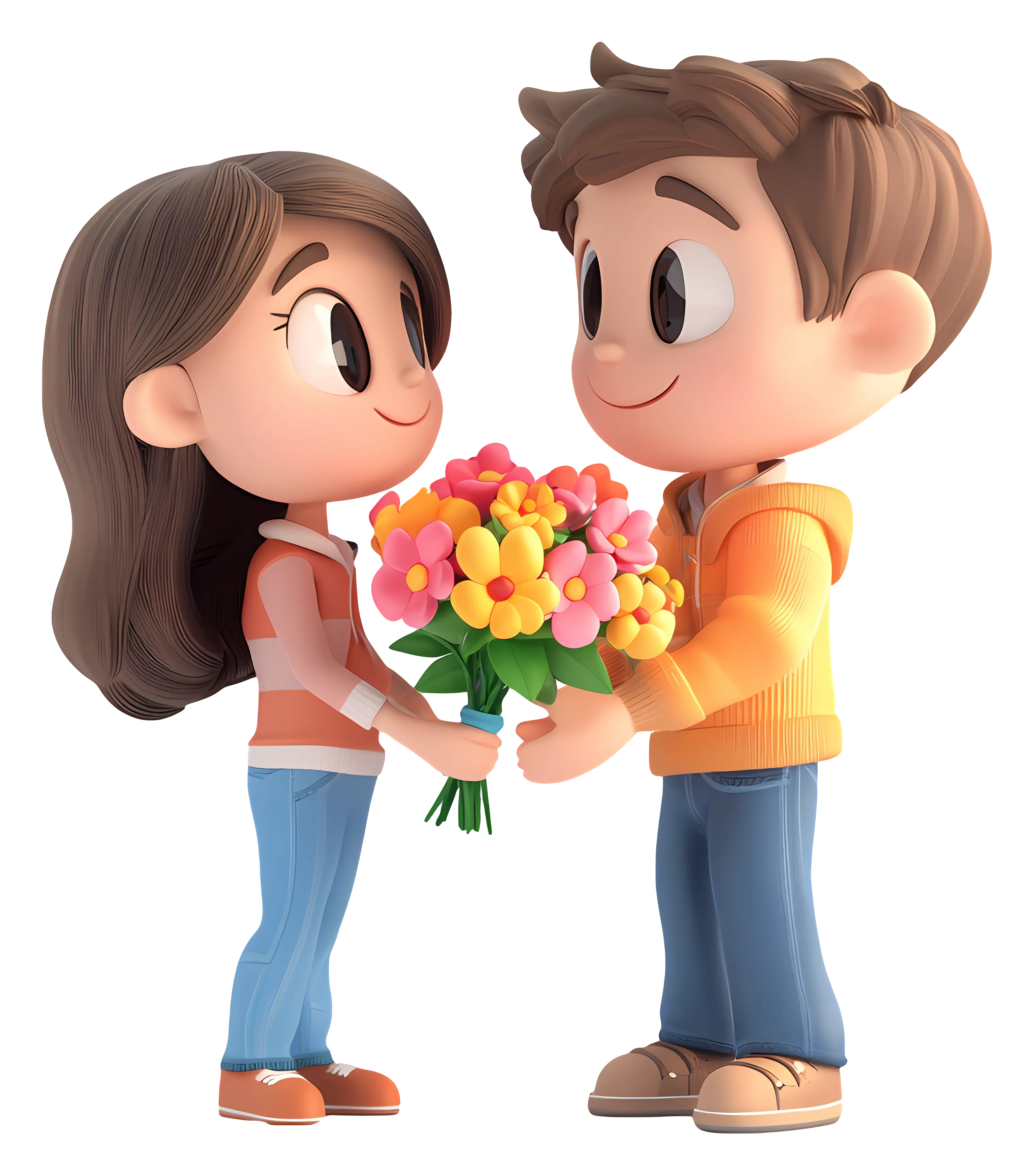 Romantic Couple with Bouquet