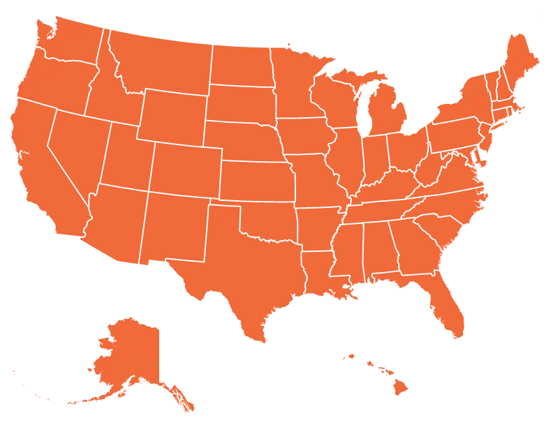 Orange Outline Map of the USA
