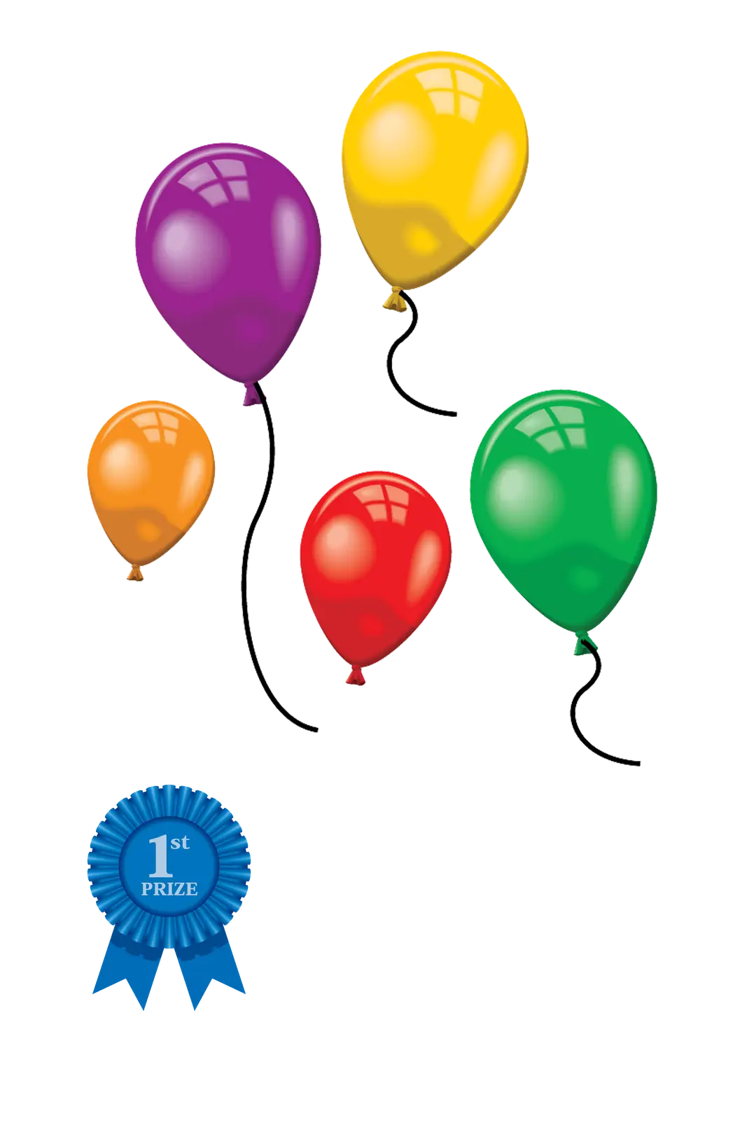 Colorful Balloons with First Prize Ribbon