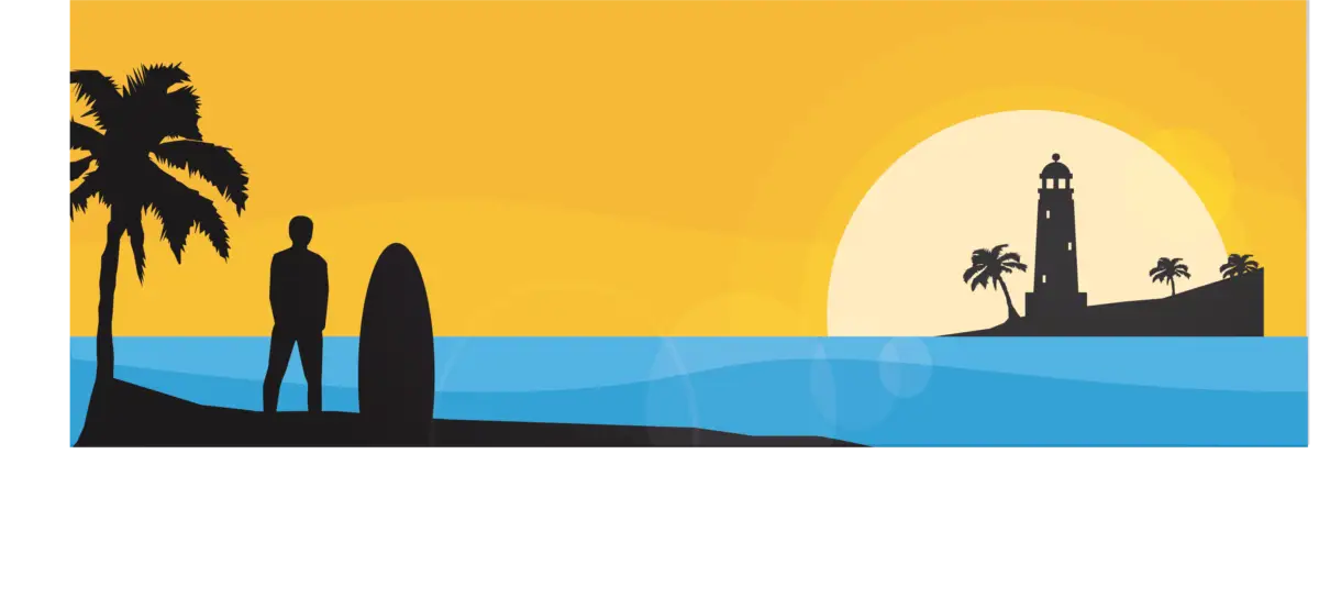 Surfer and Lighthouse at Sunset