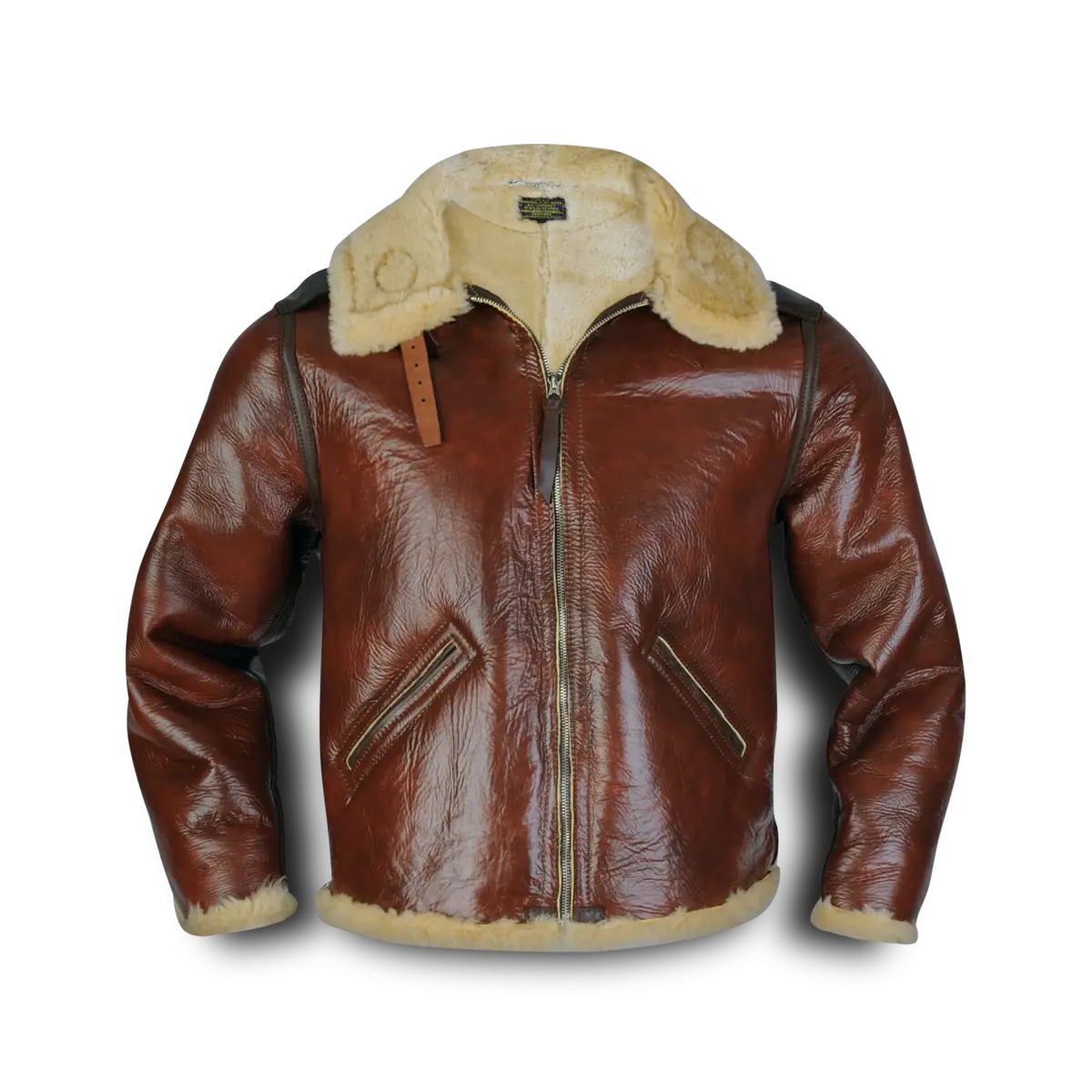 Brown Leather Jacket with Sheepskin Collar