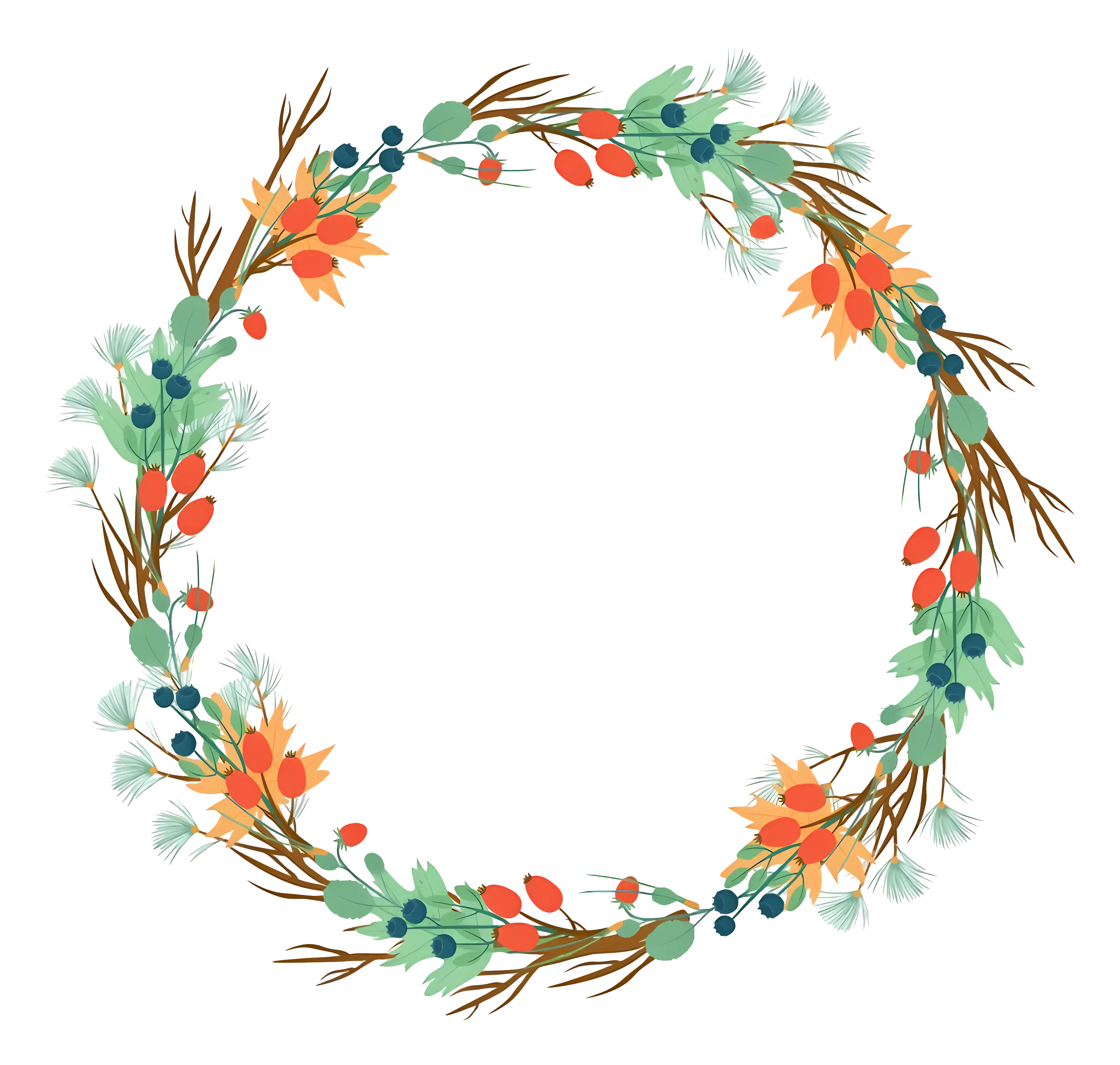 Nature Wreath with Berries and Twigs for Seasonal Decoration