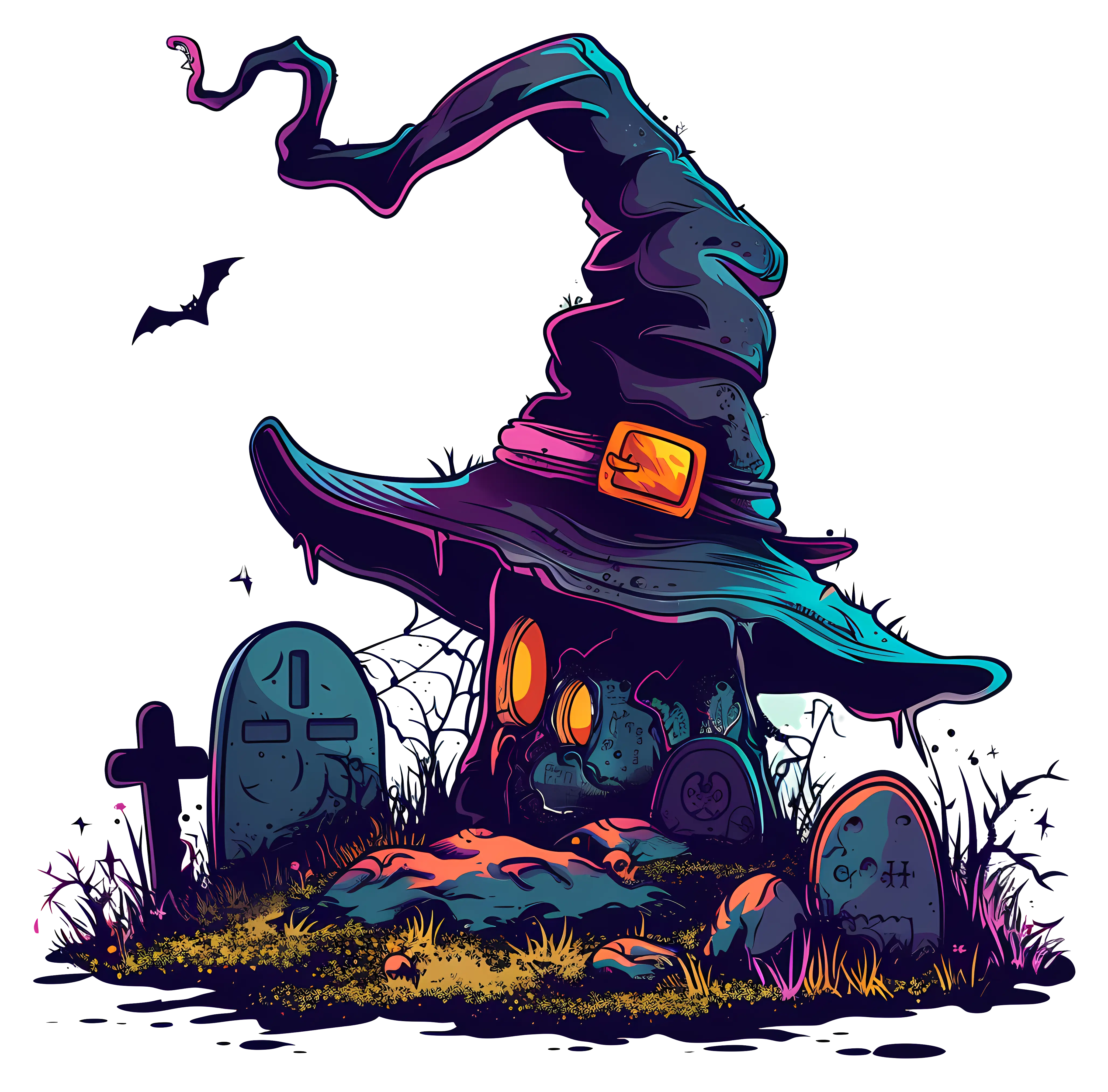 Spooky Witch Hat and Gravestones