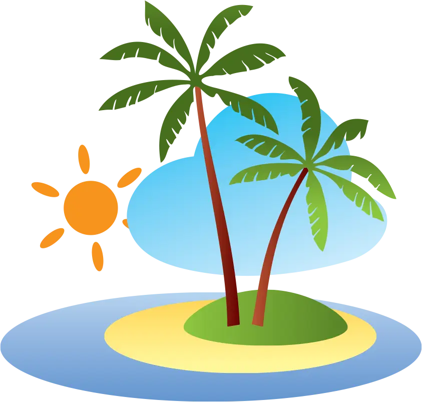 Scenic Island with Palm Trees Illustration