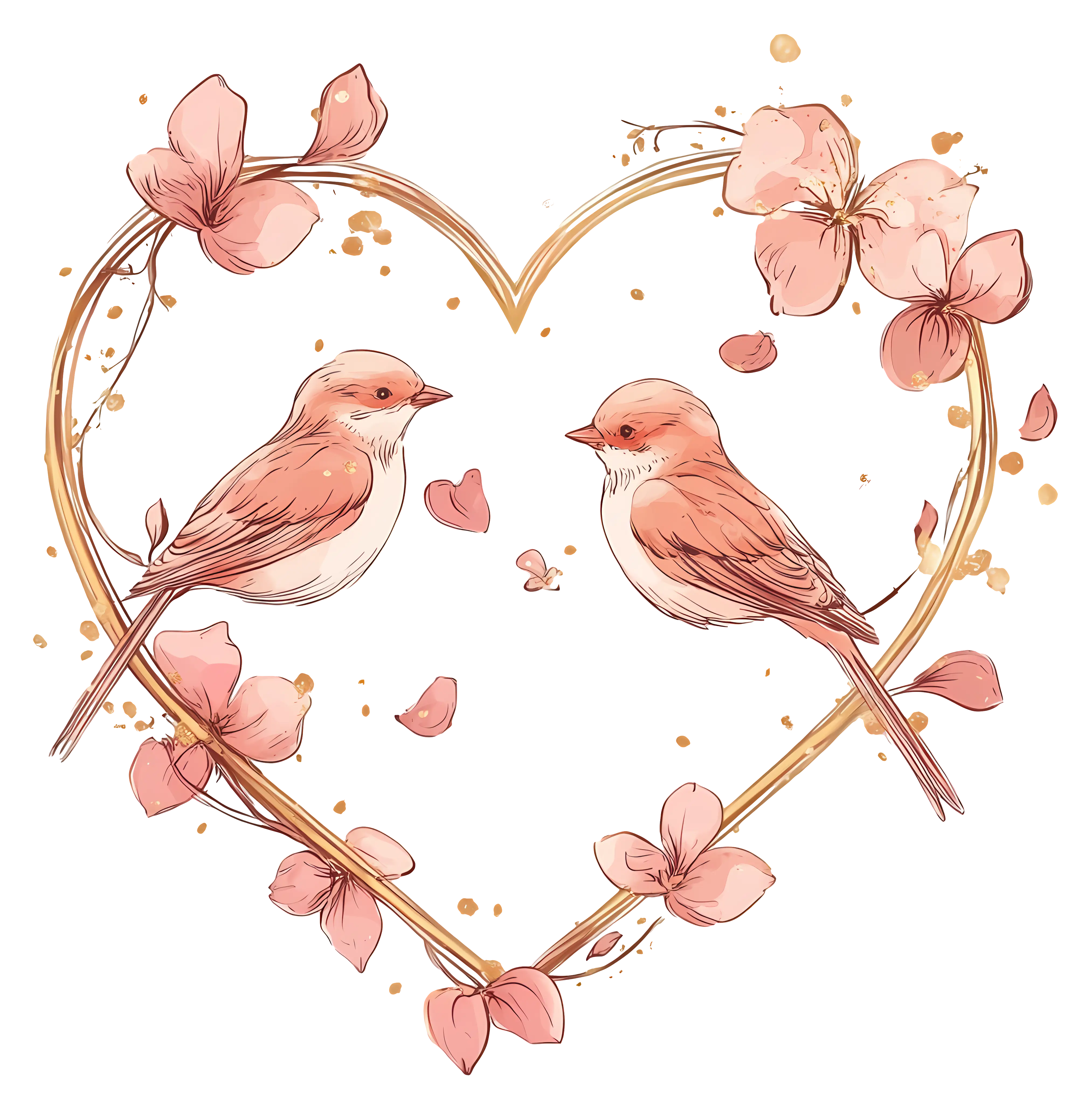 Romantic Heart-Shaped Frame with Birds and Flowers
