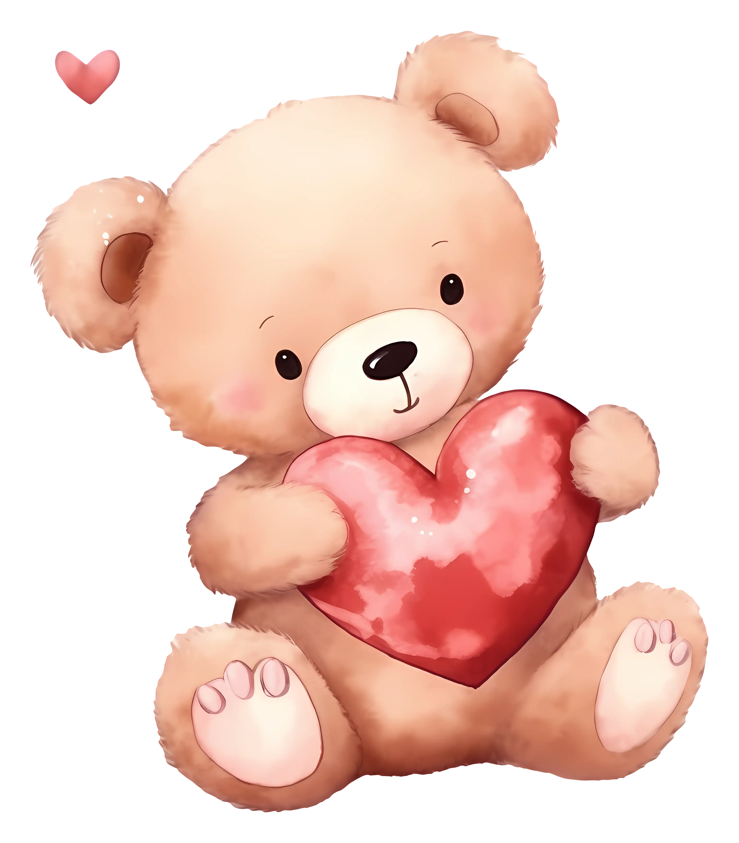 Beige Teddy Bear Holding Red Heart in Cute Art Style