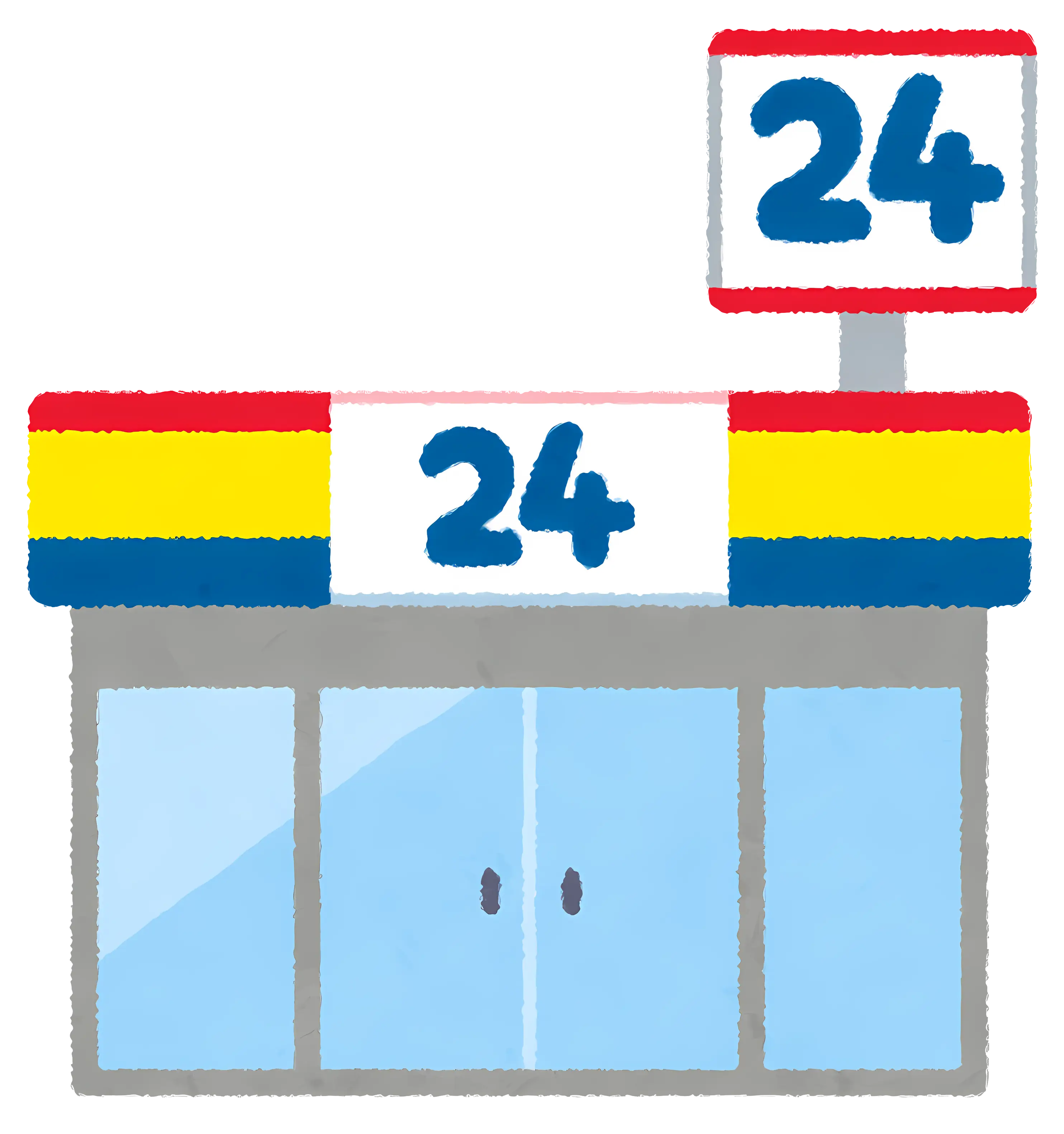 Cartoon Convenience Store with 24 Signage