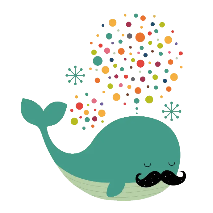 Cute Whale with Mustache and Bubbles