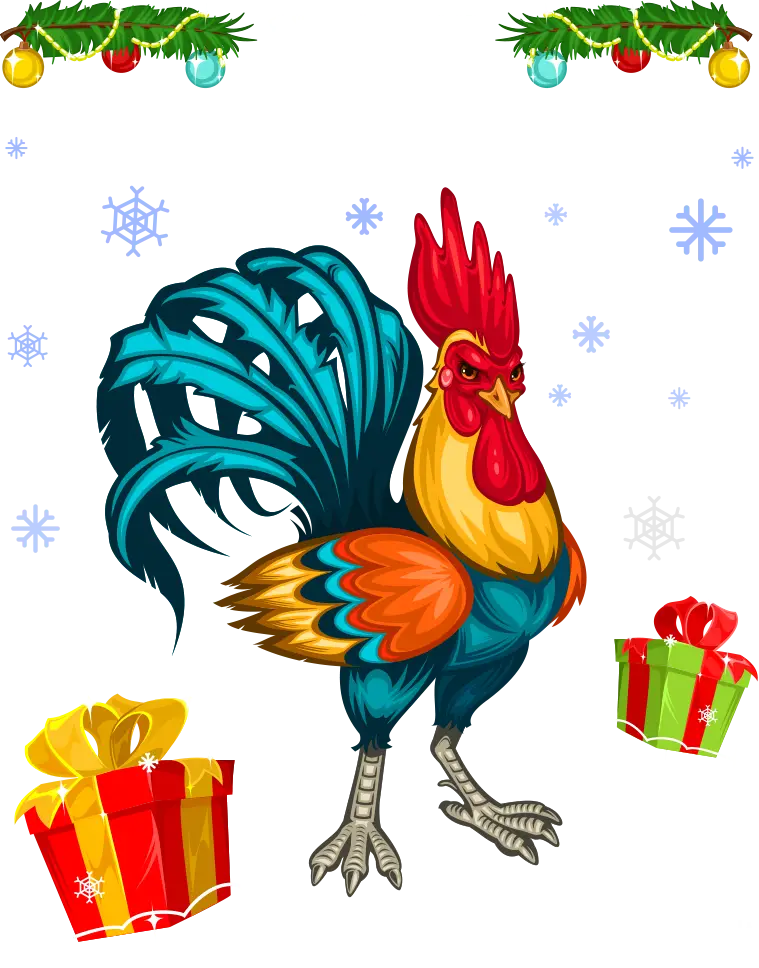 Colorful Rooster with Christmas Gifts