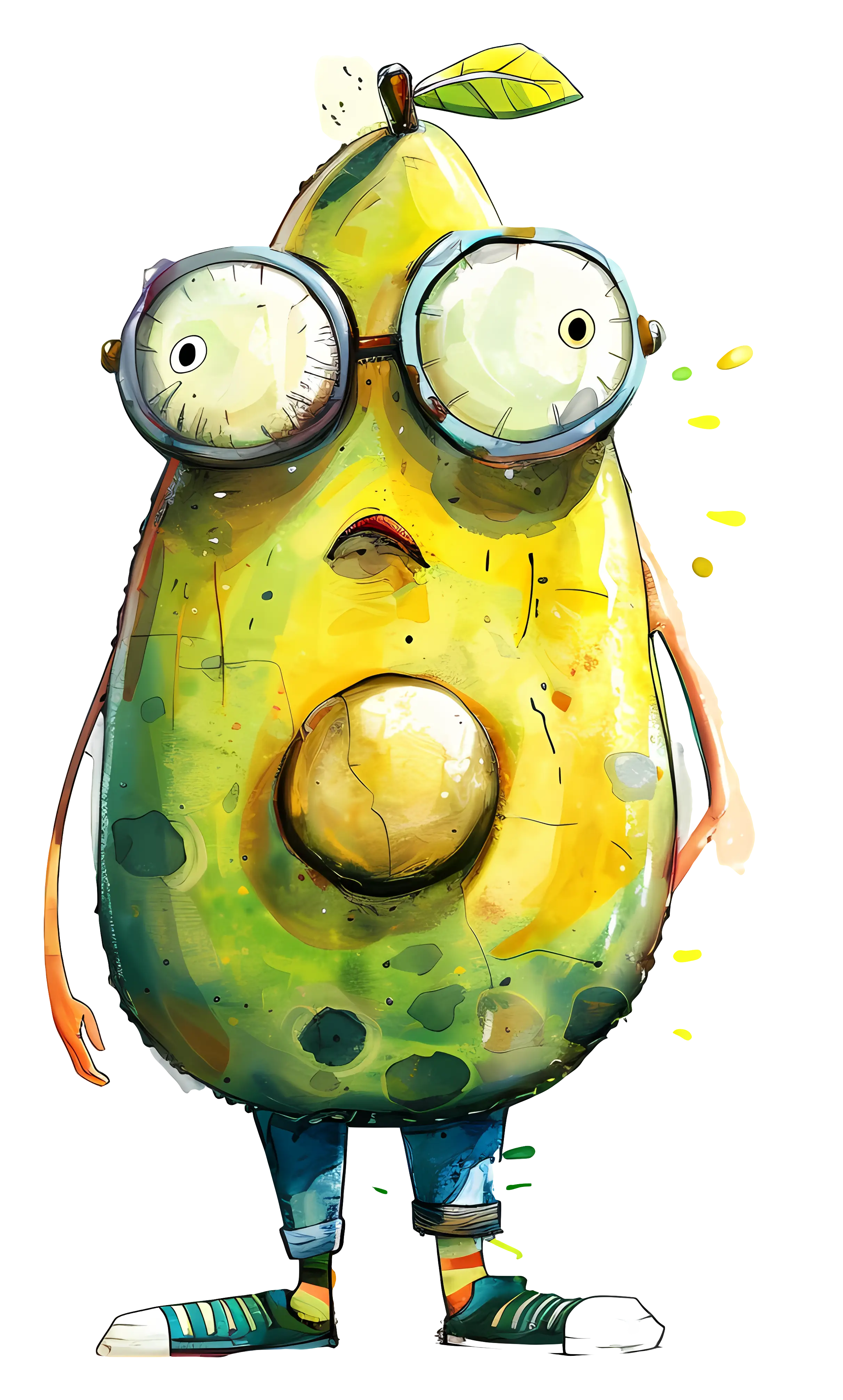 Funny Avocado Character with Glasses
