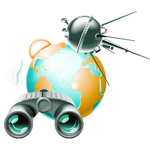 Satellite and Binoculars with Earth Illustration