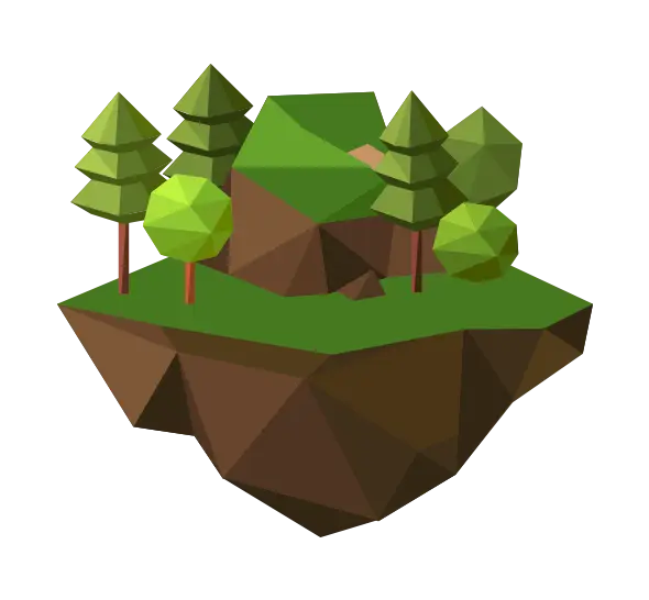 Floating Island with Trees in Low-Poly Style