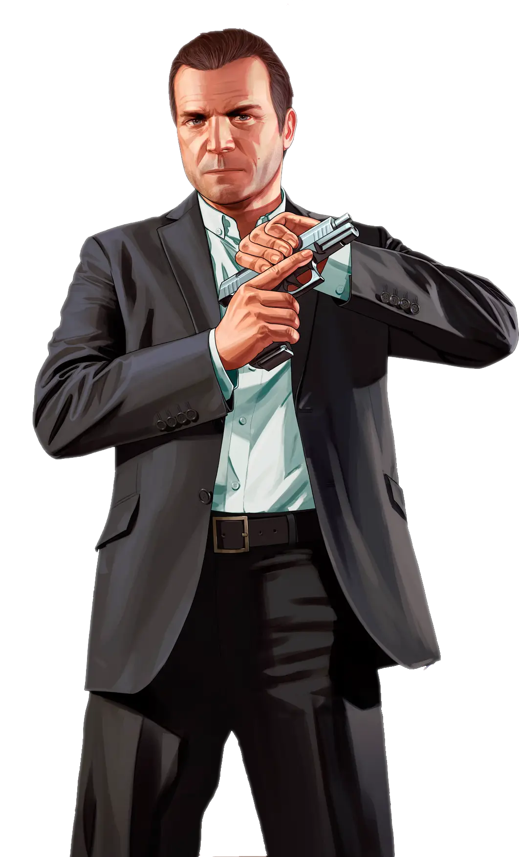Man in Suit Holding Gun