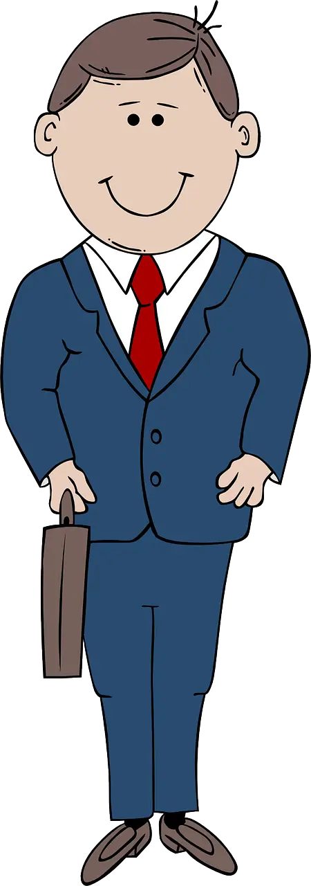 Cartoon Businessman Carrying Briefcase in Suit and Tie