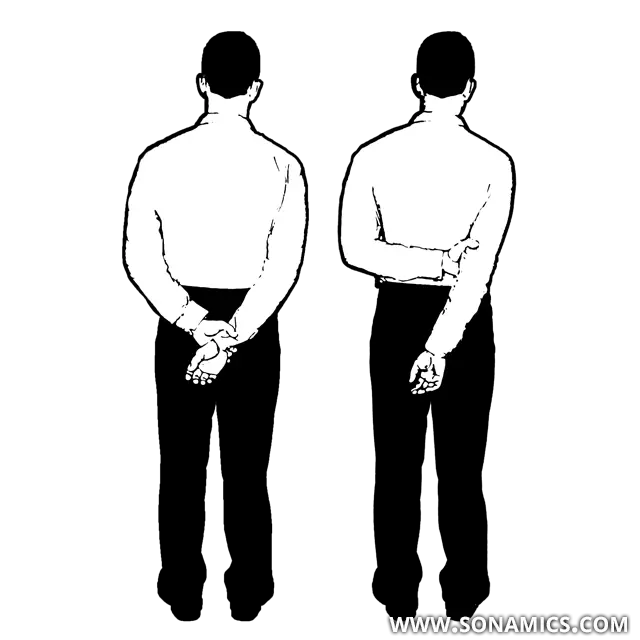 Illustration of Two People Standing with Hands Behind Back