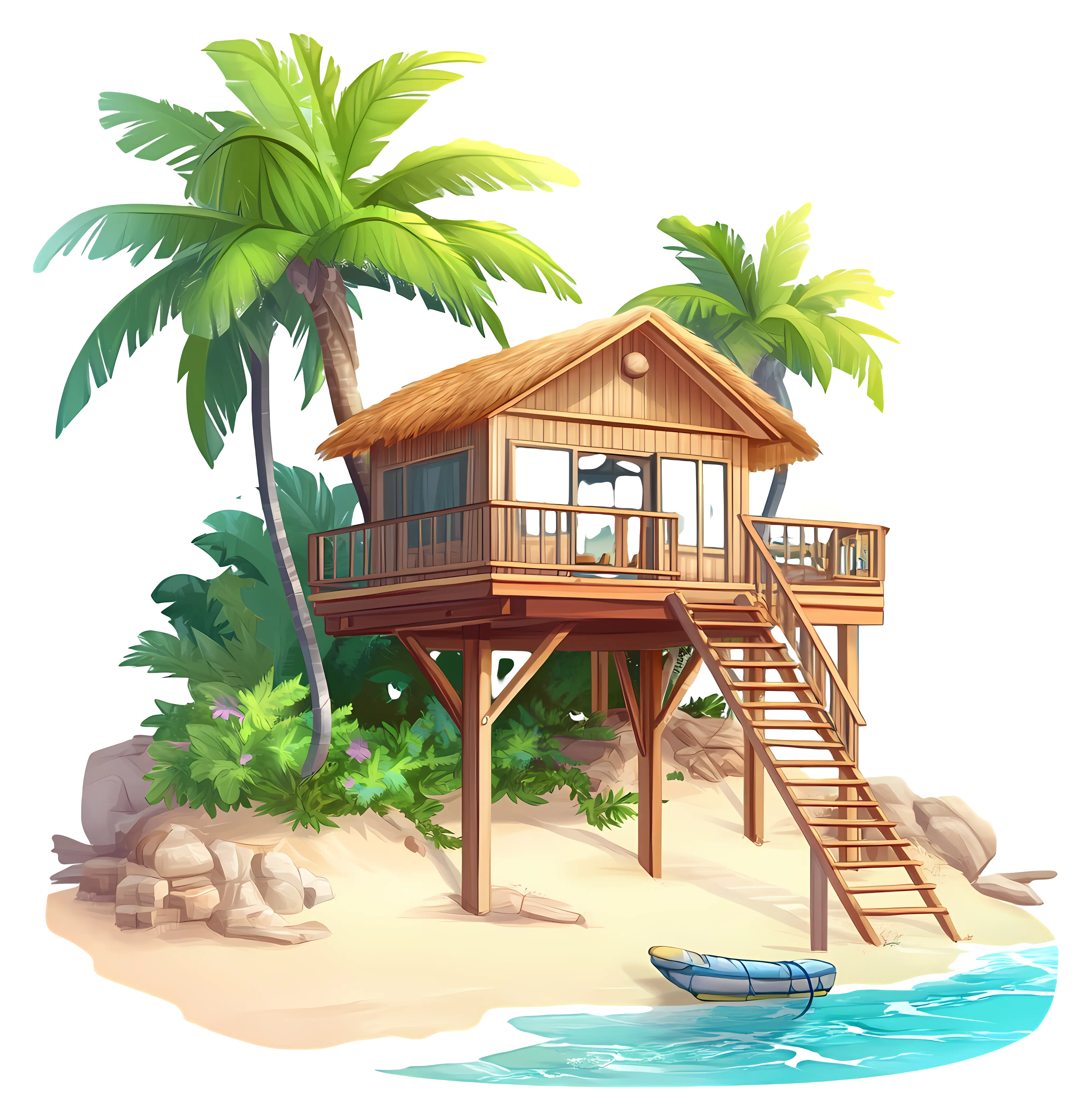 Tropical Beach House Illustration