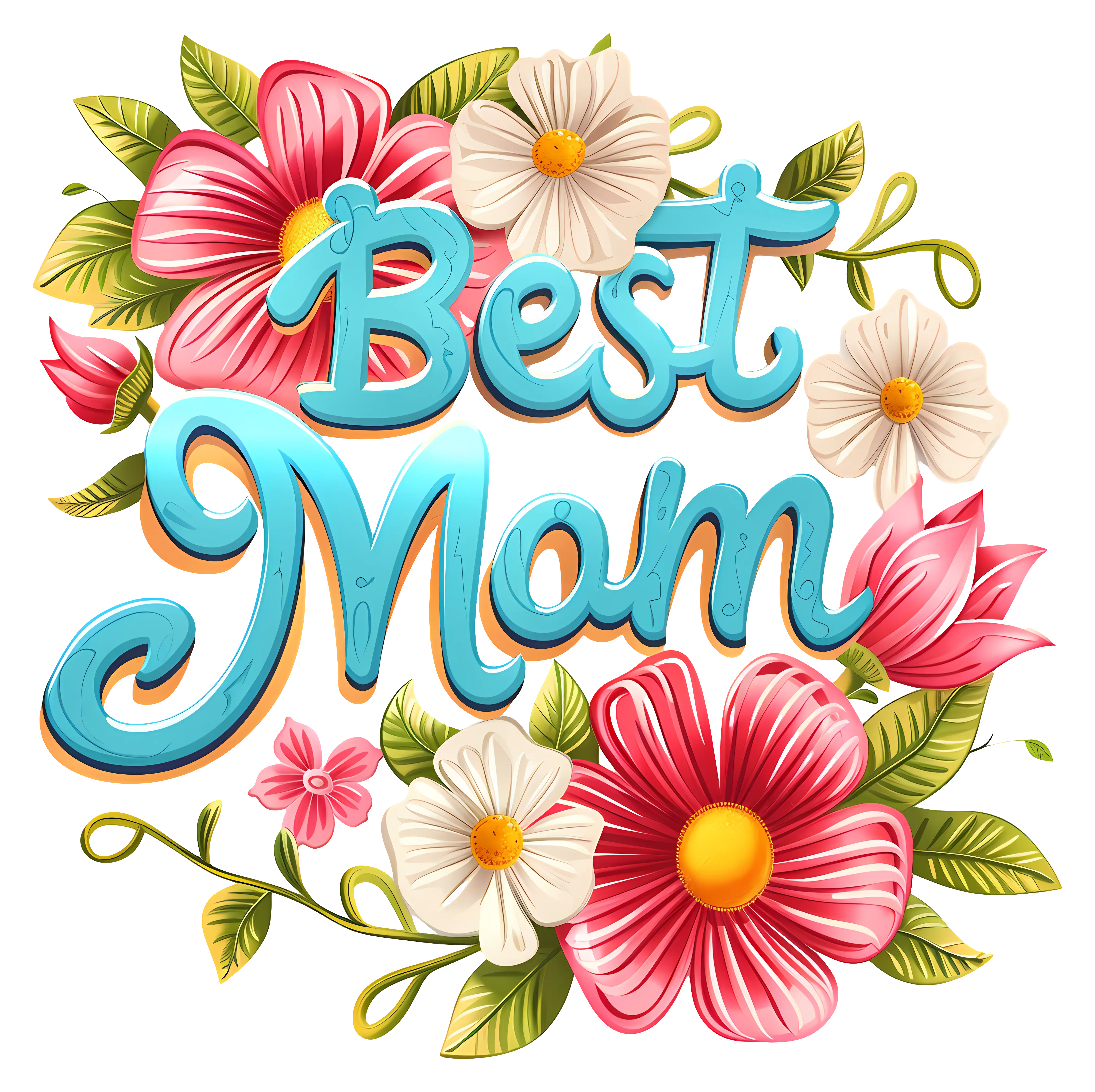 Best Mom Typography with Flowers