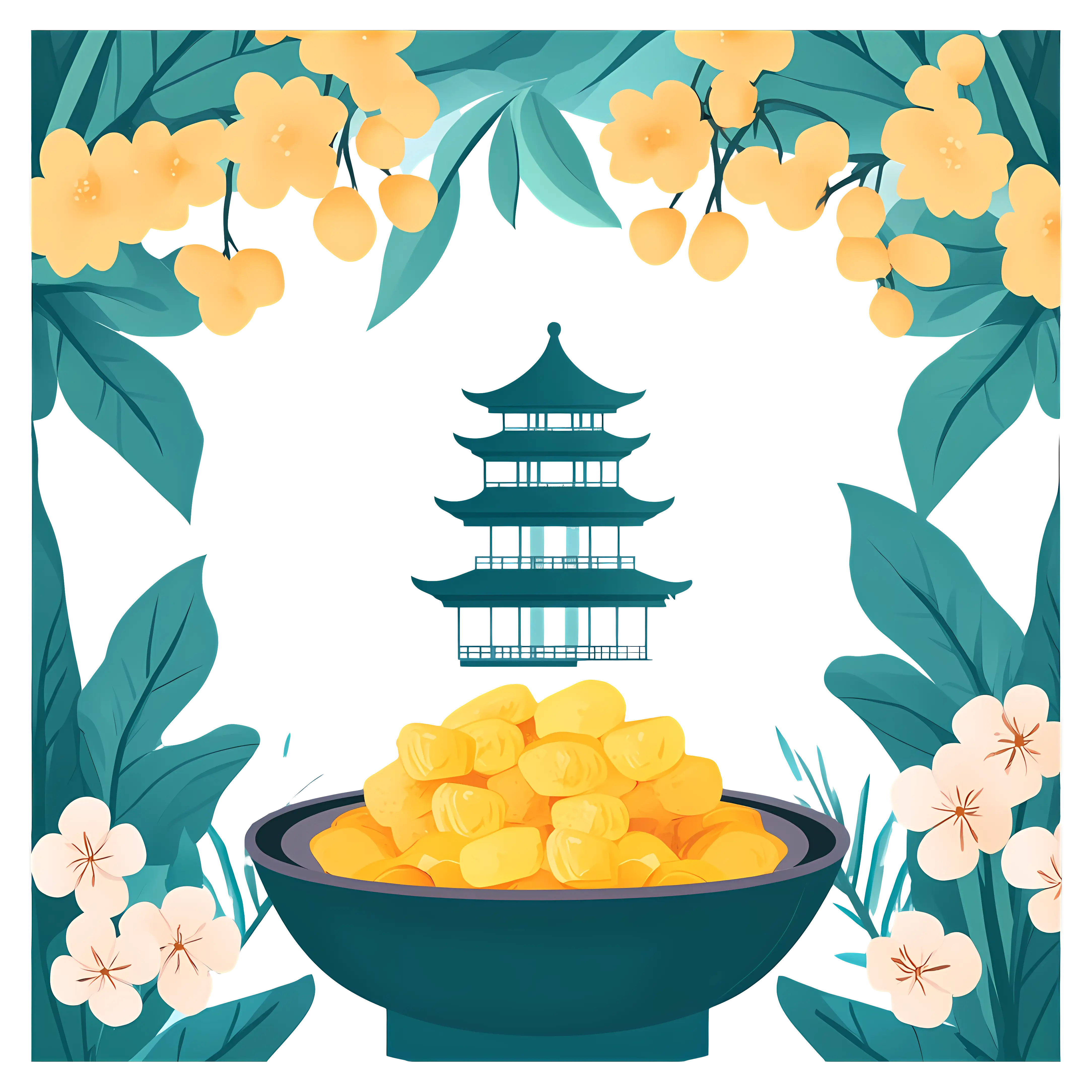 Bowl of Gold Coins with Pagoda
