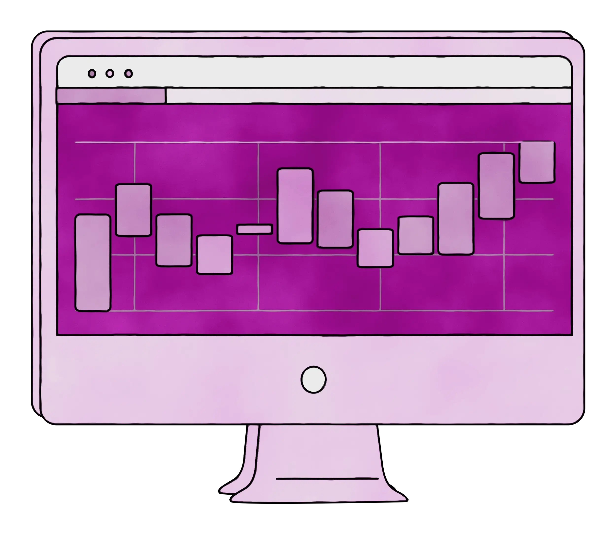 Monitor with Trading Chart Illustration