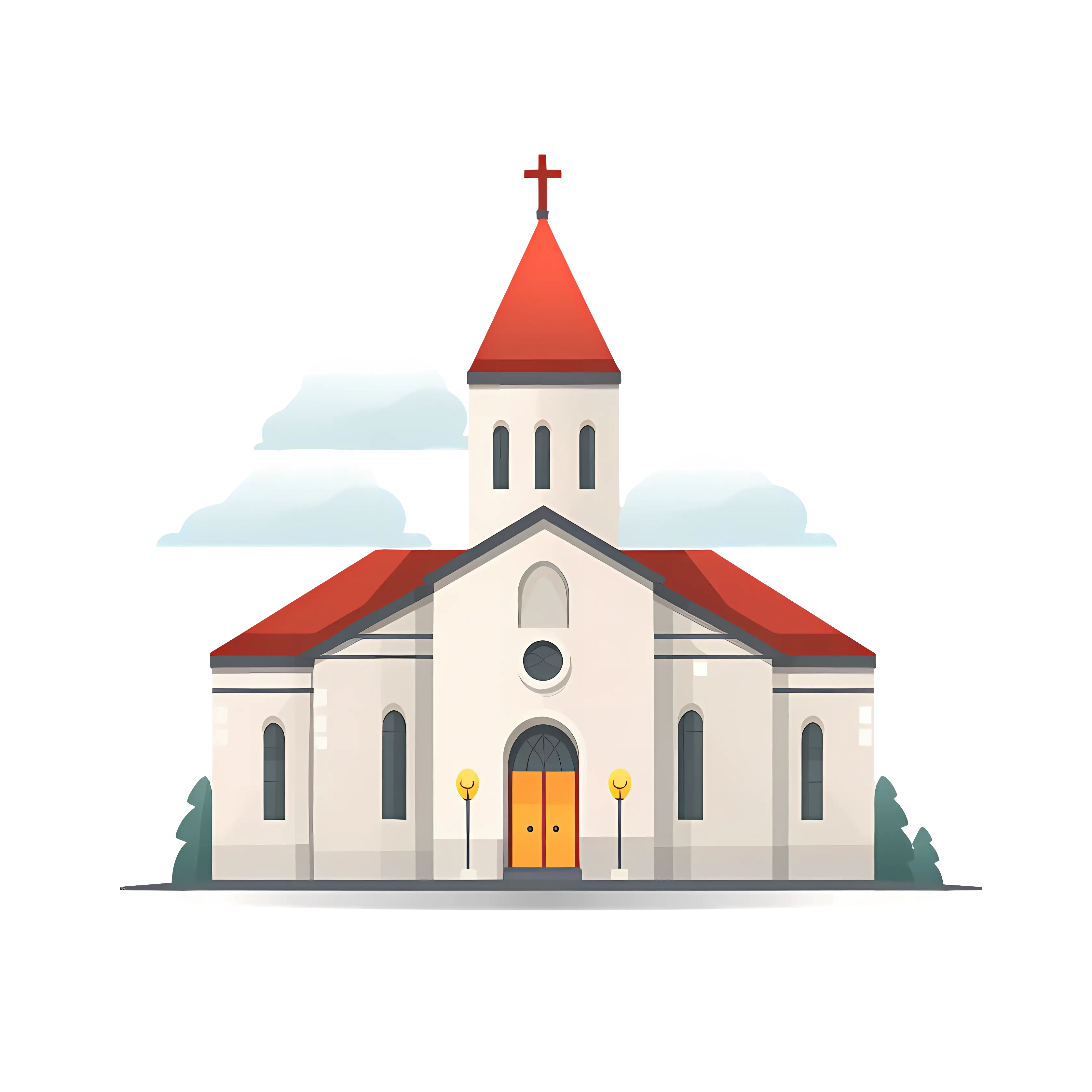 Church Illustration with Red Roof and Cross